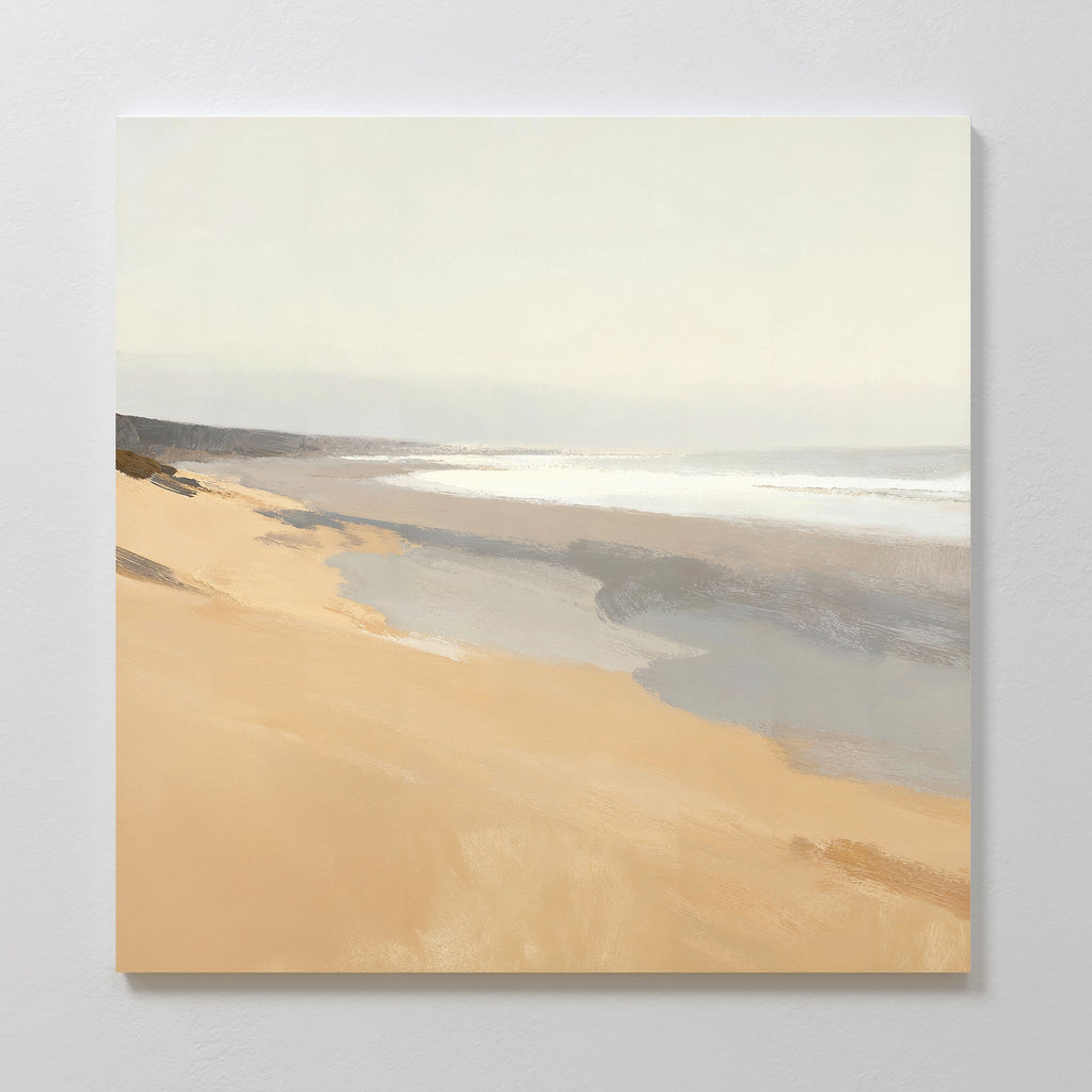 Whispering Shoreline Canvas Print – beige and white coastal canvas wall art print by Aspire Prints