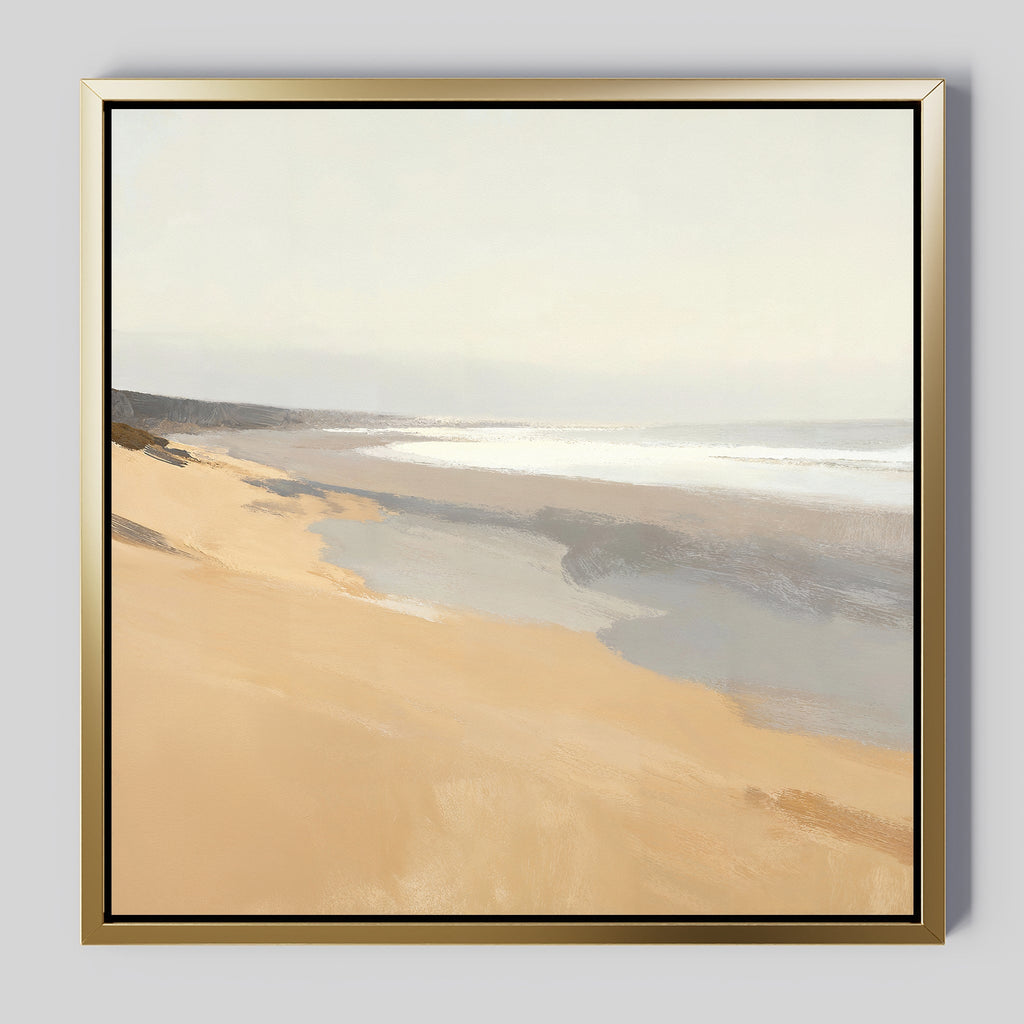 Whispering Shoreline Canvas Print – beige and white coastal canvas wall art print by Aspire Prints