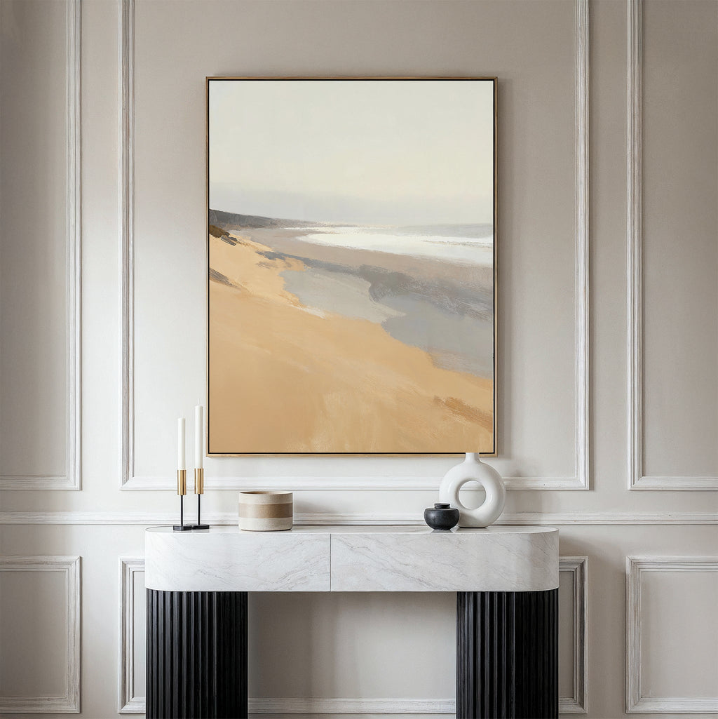 Where the Tide Breathes – beige and white coastal canvas wall art print by Aspire Prints