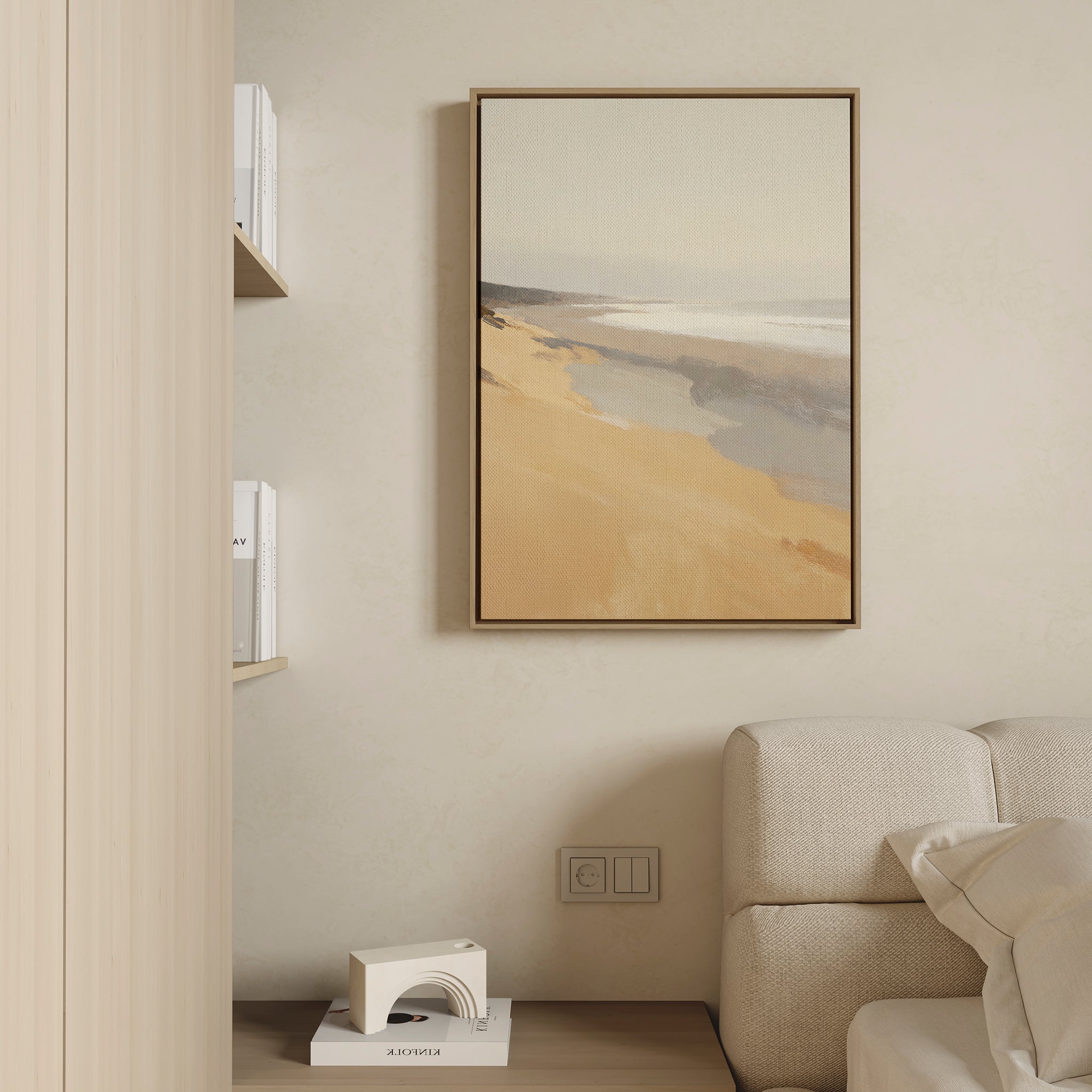 Where the Tide Breathes – beige and white coastal canvas wall art print by Aspire Prints