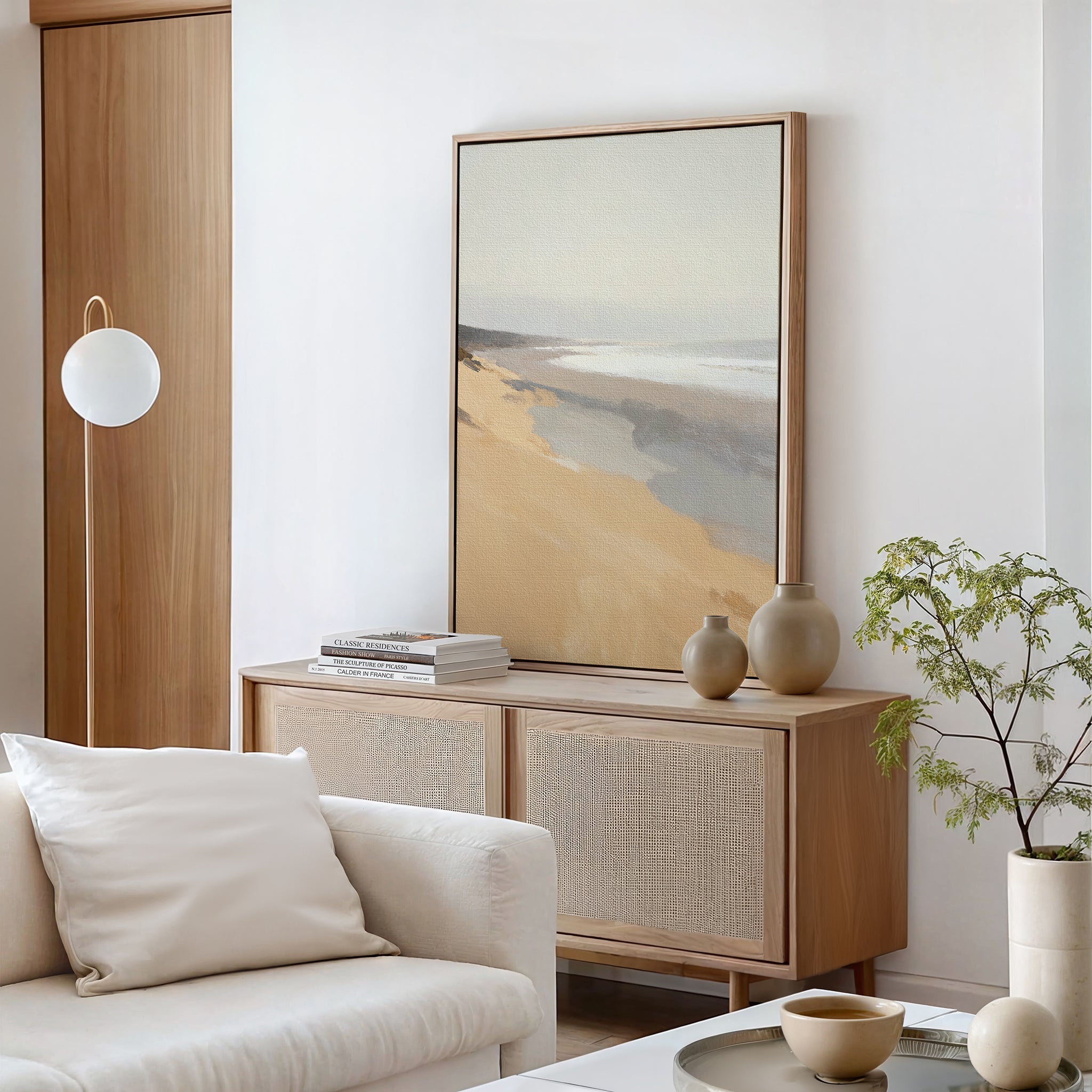 Where the Tide Breathes – beige and white coastal canvas wall art print by Aspire Prints