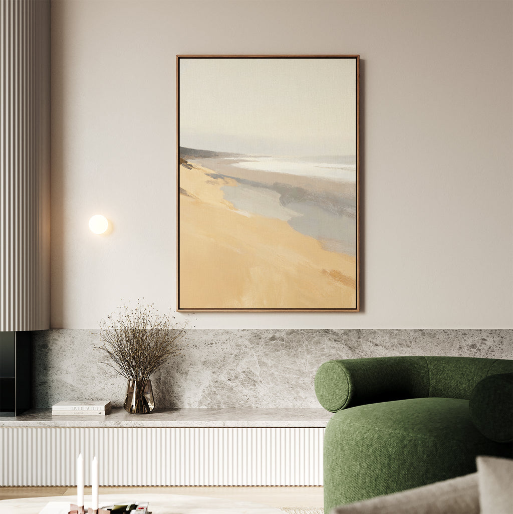 Where the Tide Breathes – beige and white coastal canvas wall art print by Aspire Prints