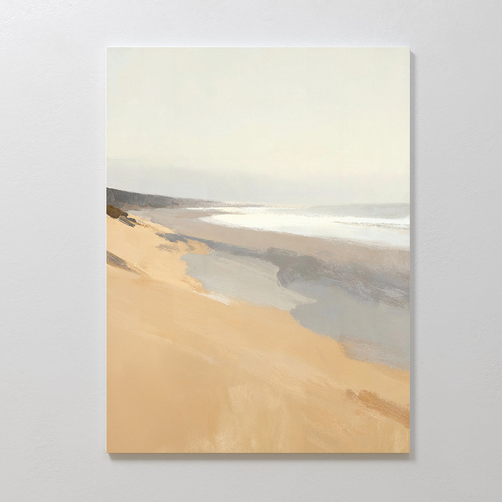 Where the Tide Breathes – beige and white coastal canvas wall art print by Aspire Prints