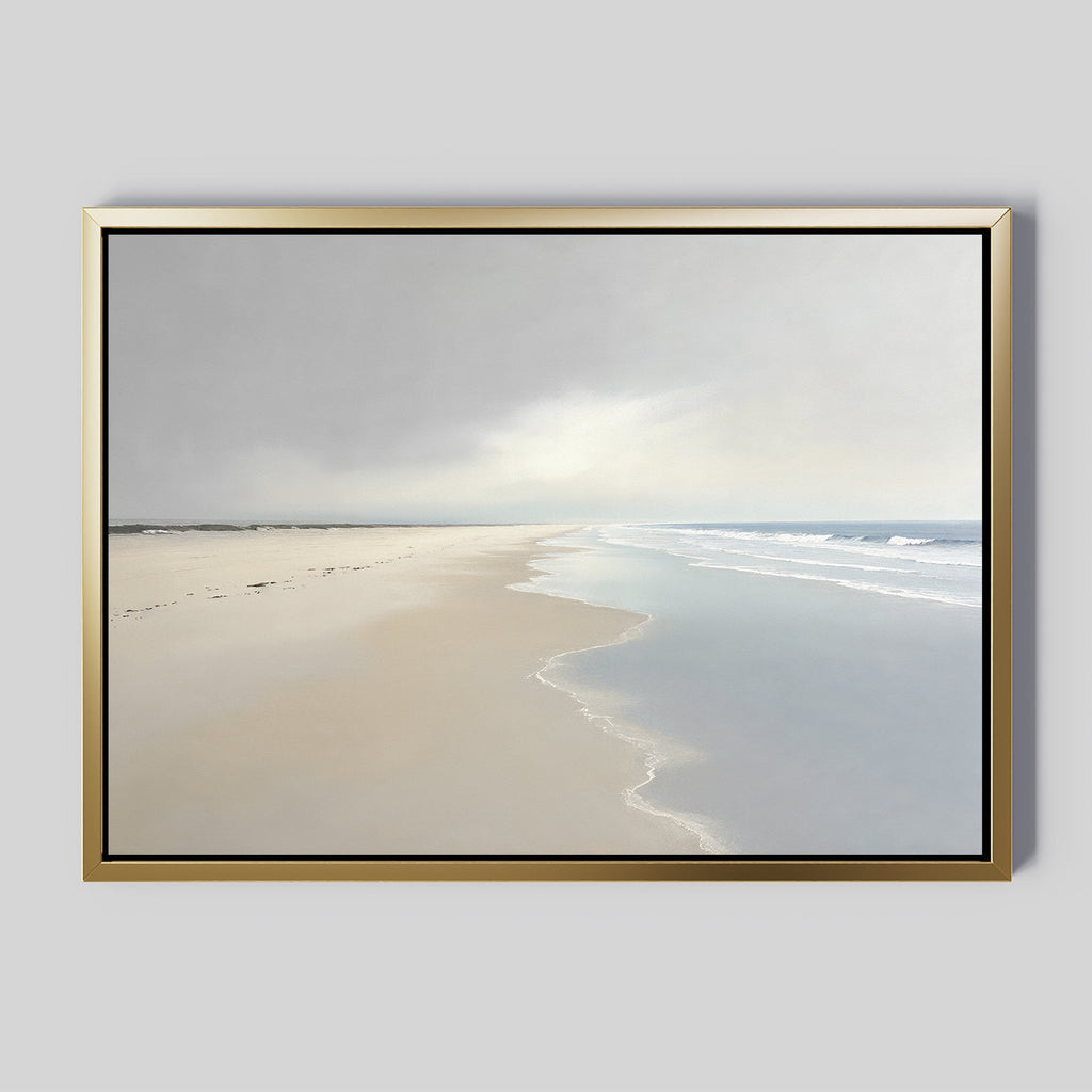 Whispers of the Shoreline Canvas Wall Art – beige and white coastal canvas wall art print by Aspire Prints