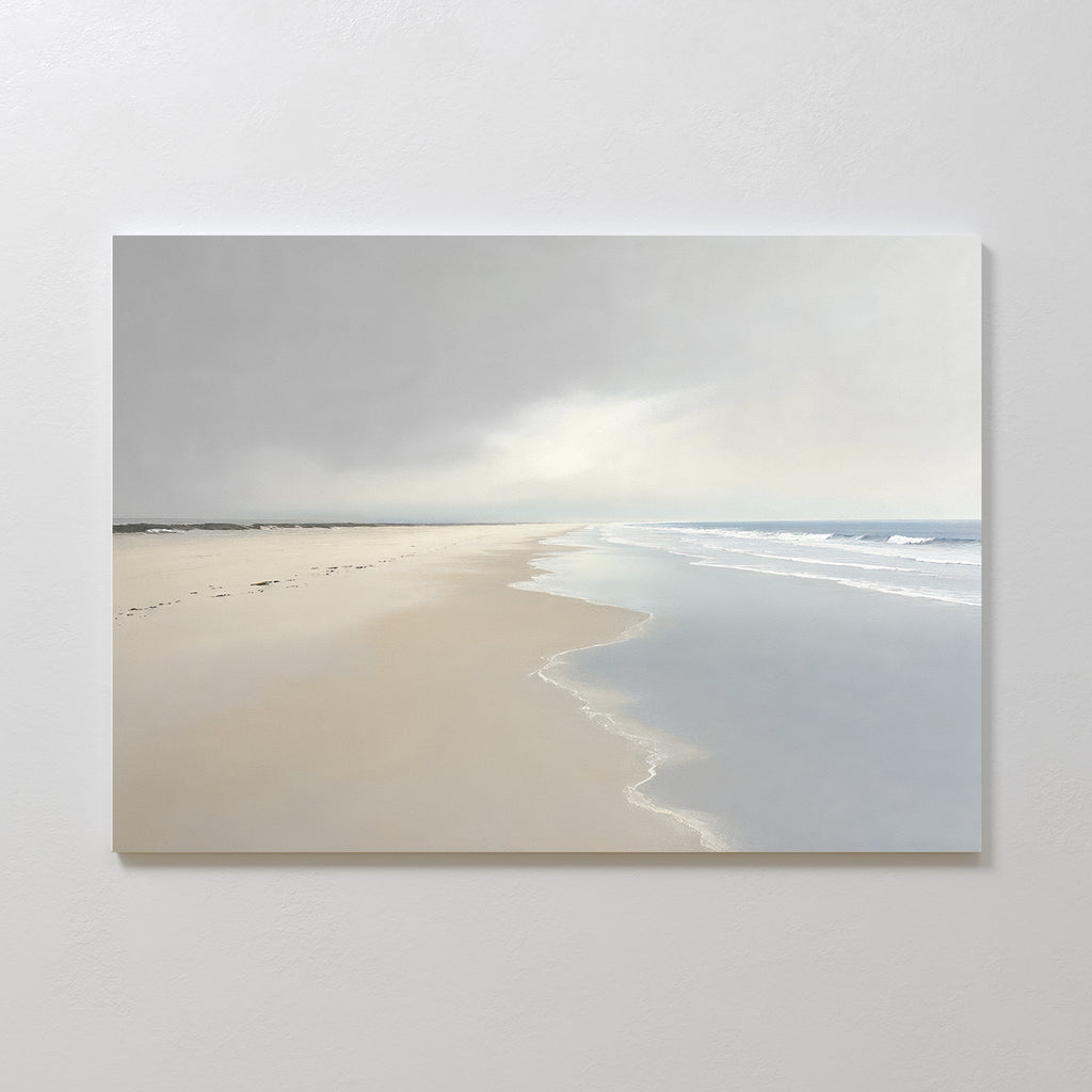 Whispers of the Shoreline Canvas Wall Art – beige and white coastal canvas wall art print by Aspire Prints