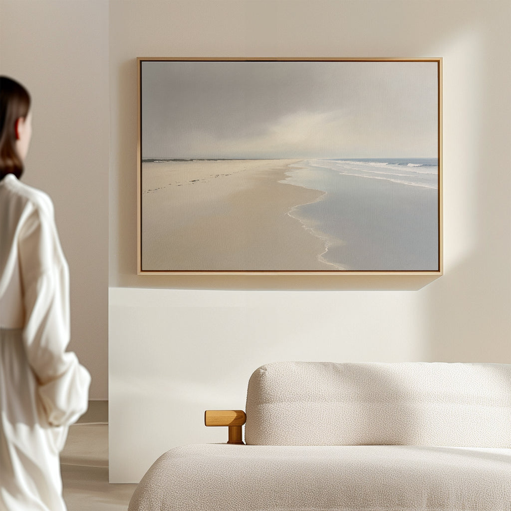Whispers of the Shoreline Canvas Wall Art – beige and white coastal canvas wall art print by Aspire Prints