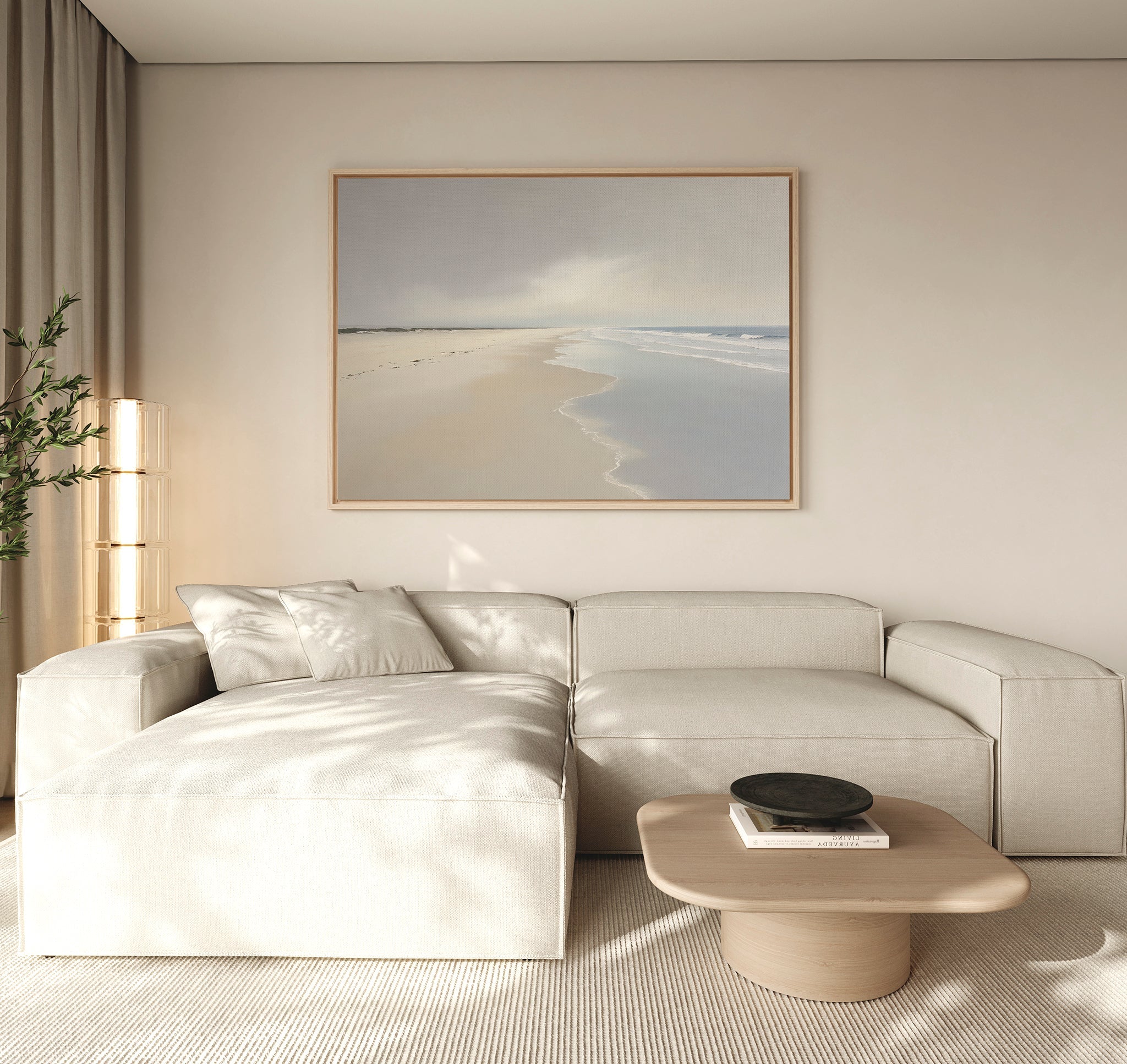 Whispers of the Shoreline Canvas Wall Art – beige and white coastal canvas wall art print by Aspire Prints