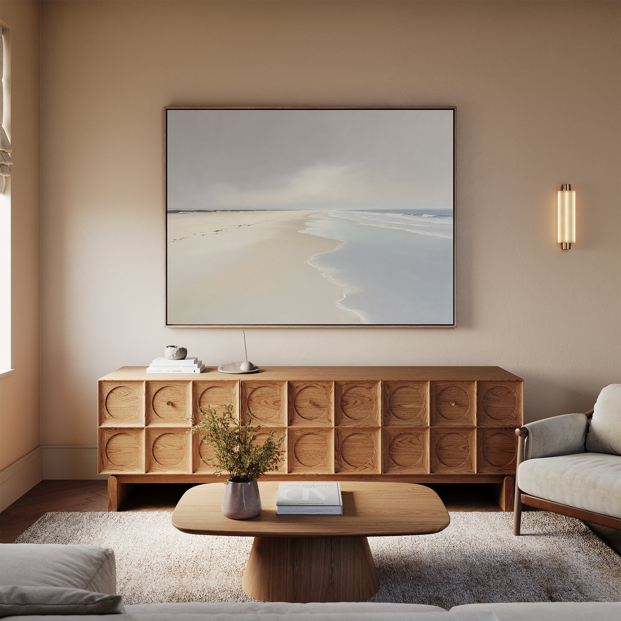 Whispers of the Shoreline Canvas Wall Art – beige and white coastal canvas wall art print by Aspire Prints