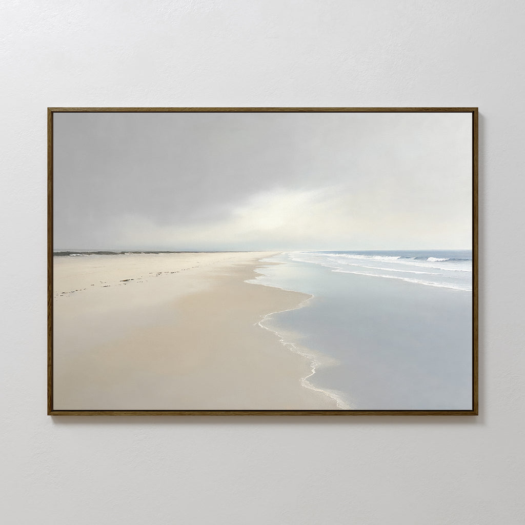 Whispers of the Shoreline Canvas Wall Art – beige and white coastal canvas wall art print by Aspire Prints