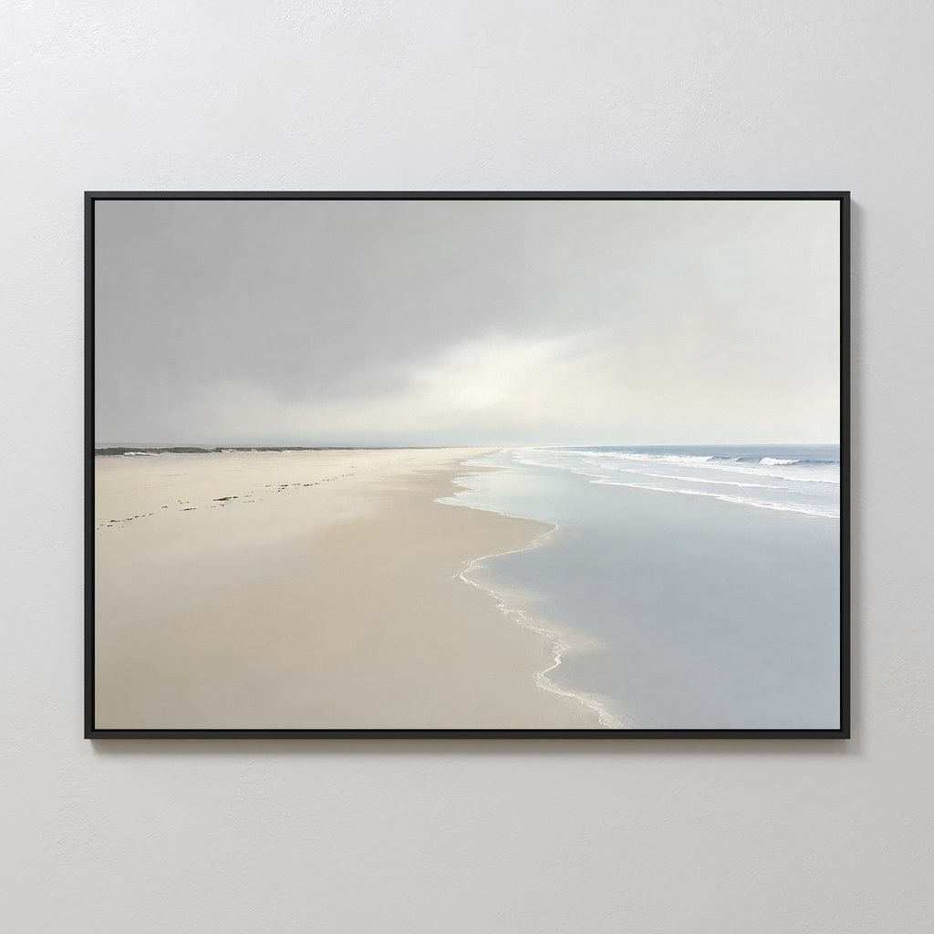 Whispers of the Shoreline Canvas Wall Art – beige and white coastal canvas wall art print by Aspire Prints