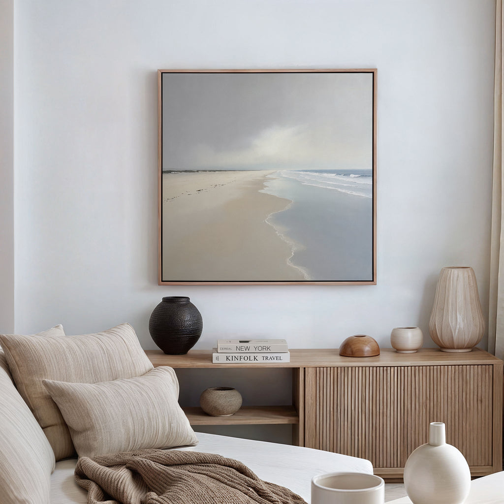 Whispers of the Shoreline Canvas Print – beige and white coastal canvas wall art print by Aspire Prints