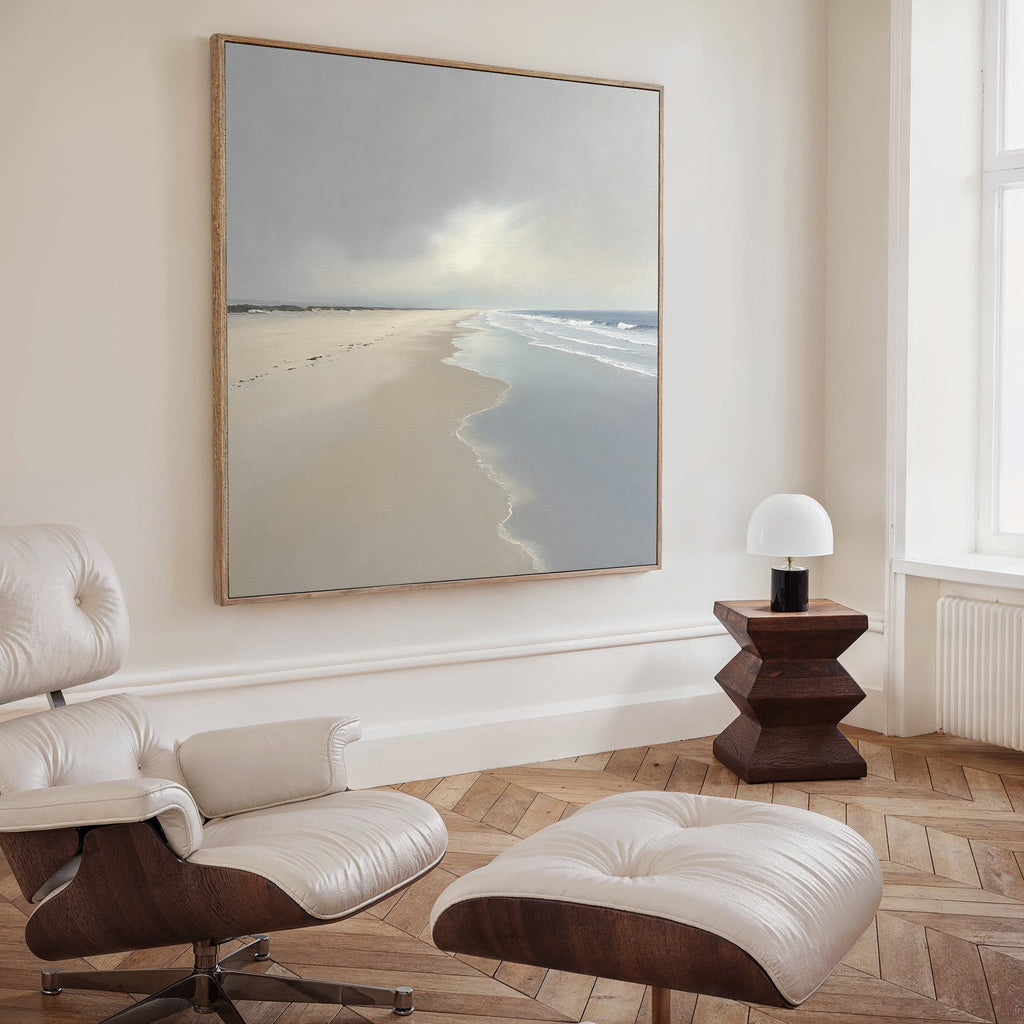 Whispers of the Shoreline Canvas Print – beige and white coastal canvas wall art print by Aspire Prints