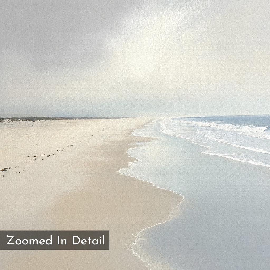 Whispering Tide – beige and white coastal canvas wall art print by Aspire Prints