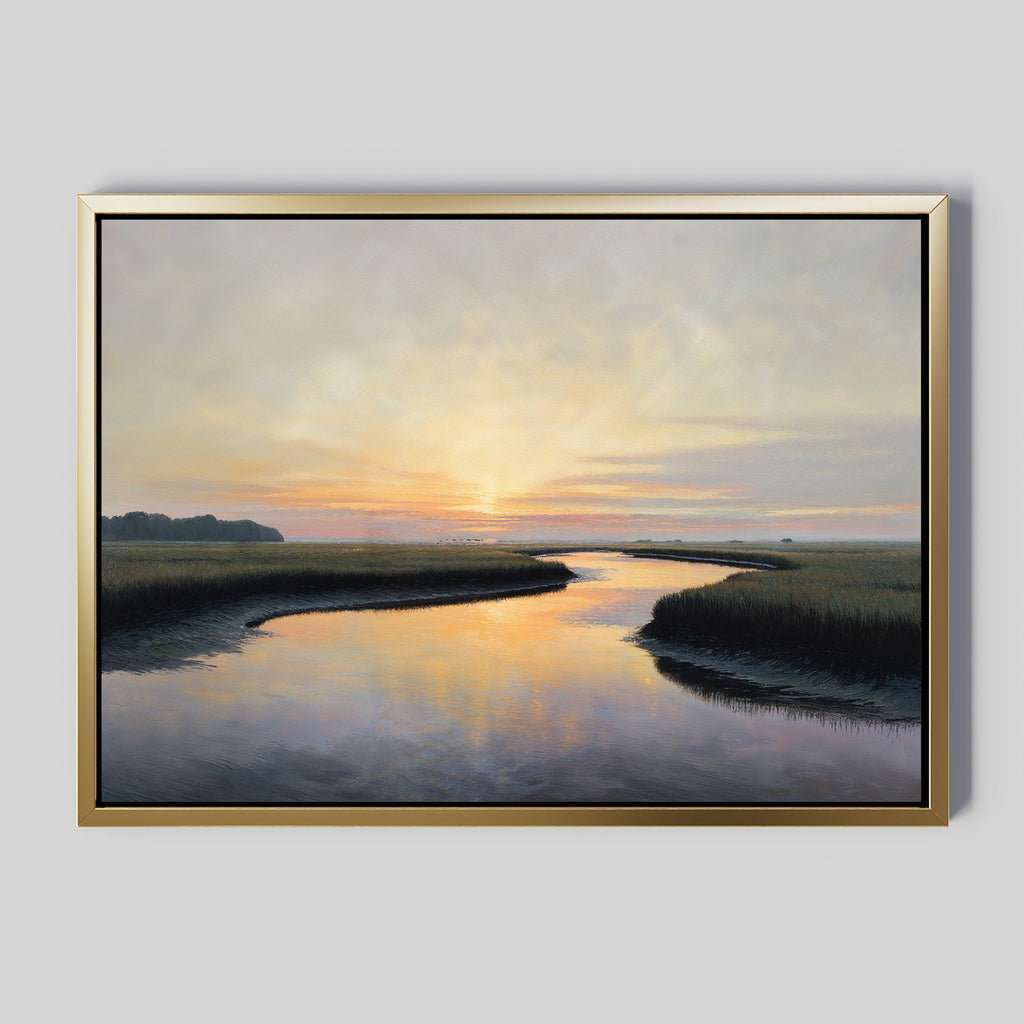 Marsh of Molten Gold – green vintage canvas wall art print by Aspire Prints