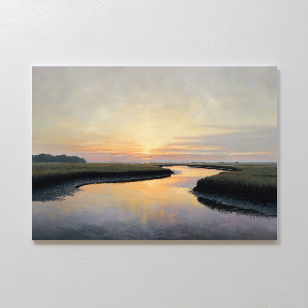Marsh of Molten Gold – green vintage canvas wall art print by Aspire Prints