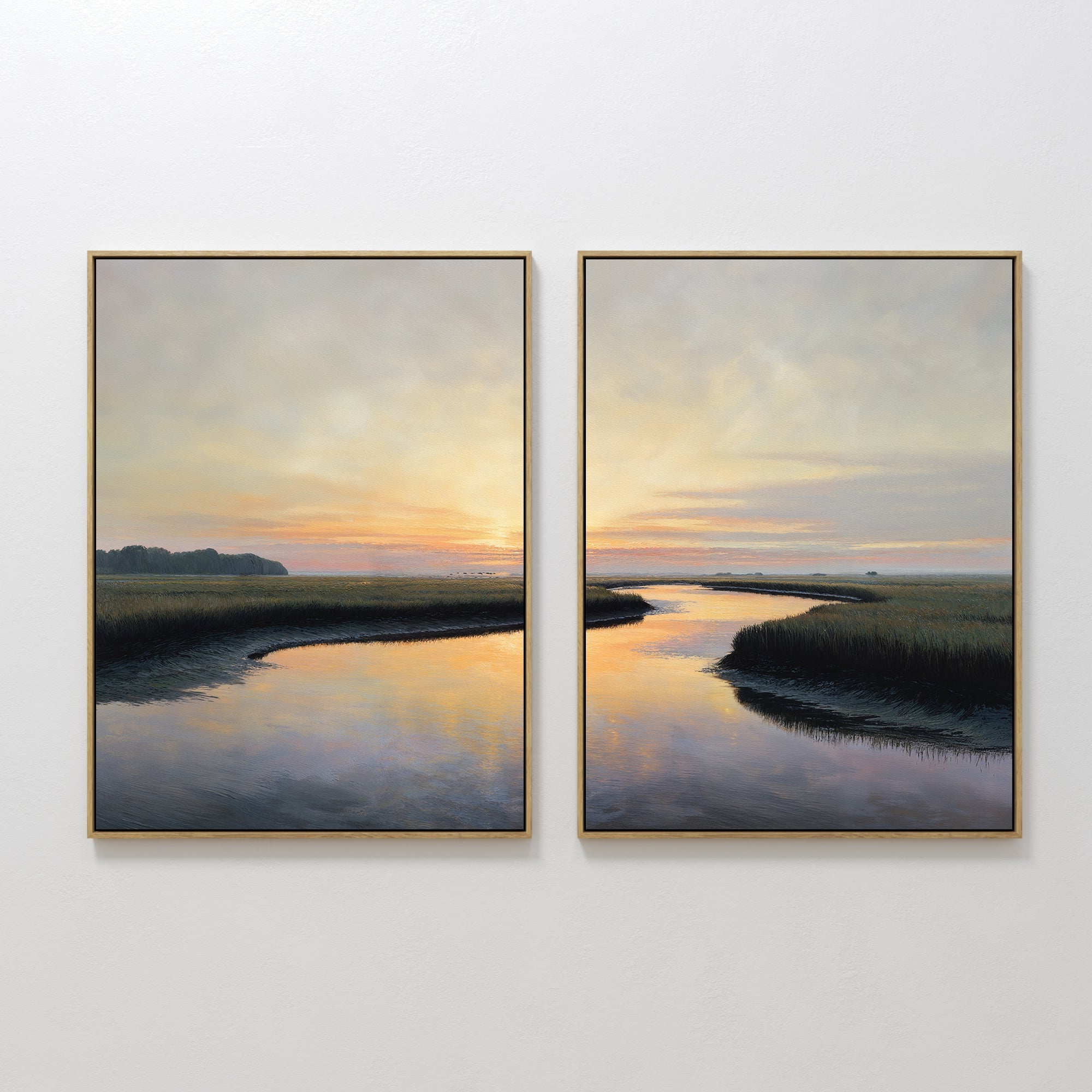 Marshlight Serenade – Set of 2 Canvas Prints set of 2 – green vintage canvas wall art by Aspire Prints