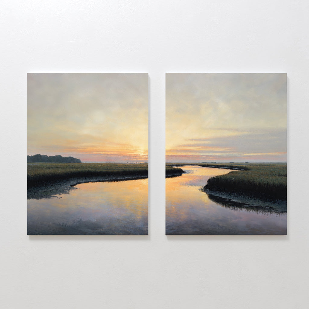 Marshlight Serenade – Set of 2 Canvas Prints set of 2 – green vintage canvas wall art by Aspire Prints