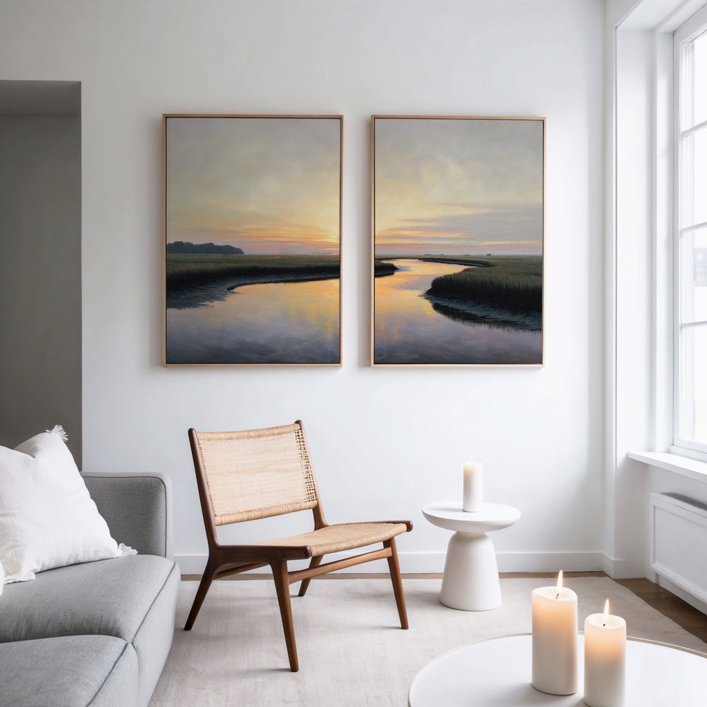 Marshlight Serenade – Set of 2 Canvas Prints set of 2 – green vintage canvas wall art by Aspire Prints