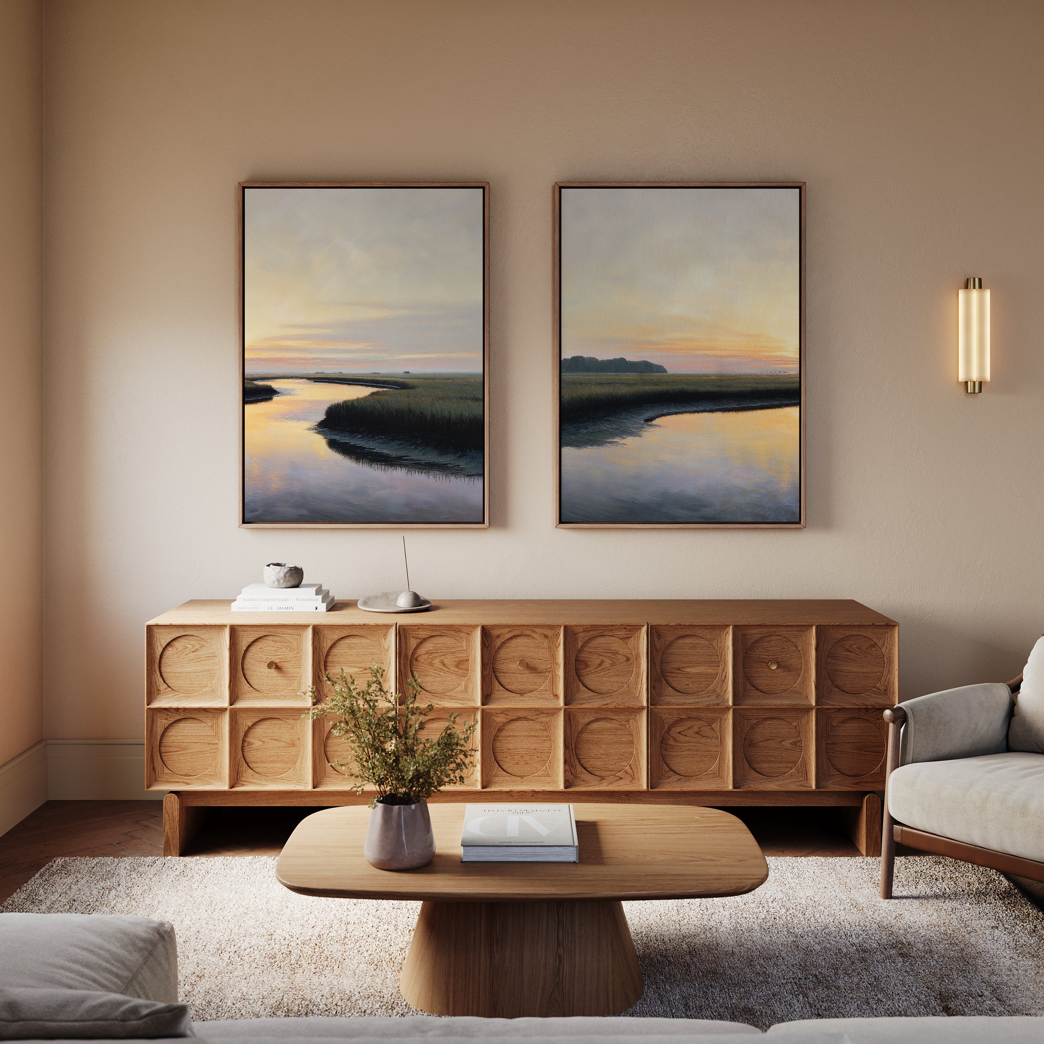 Marshlight Serenade – Set of 2 Canvas Prints set of 2 – green vintage canvas wall art by Aspire Prints