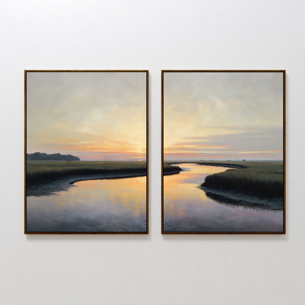 Marshlight Serenade – Set of 2 Canvas Prints set of 2 – green vintage canvas wall art by Aspire Prints