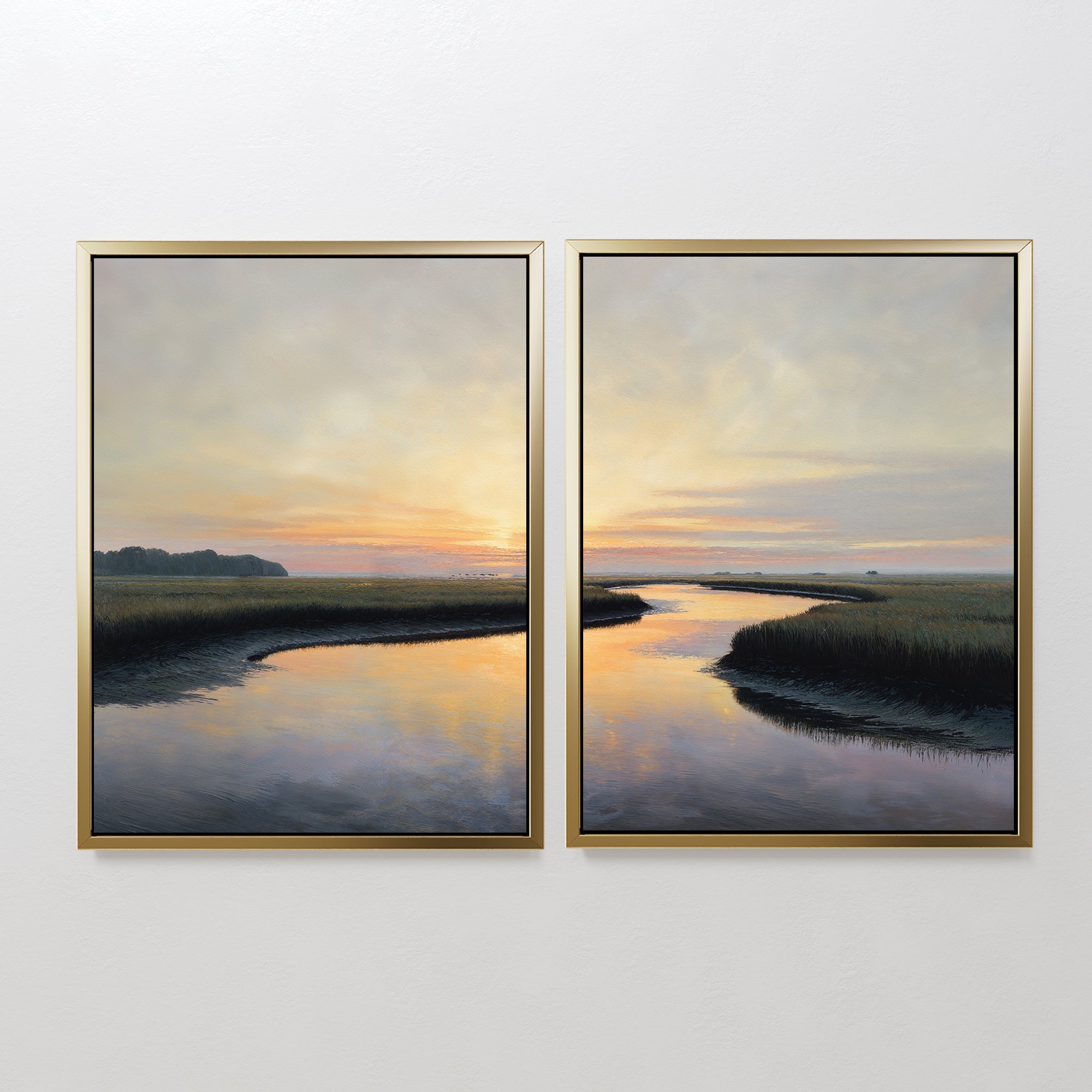 Marshlight Serenade – Set of 2 Canvas Prints set of 2 – green vintage canvas wall art by Aspire Prints