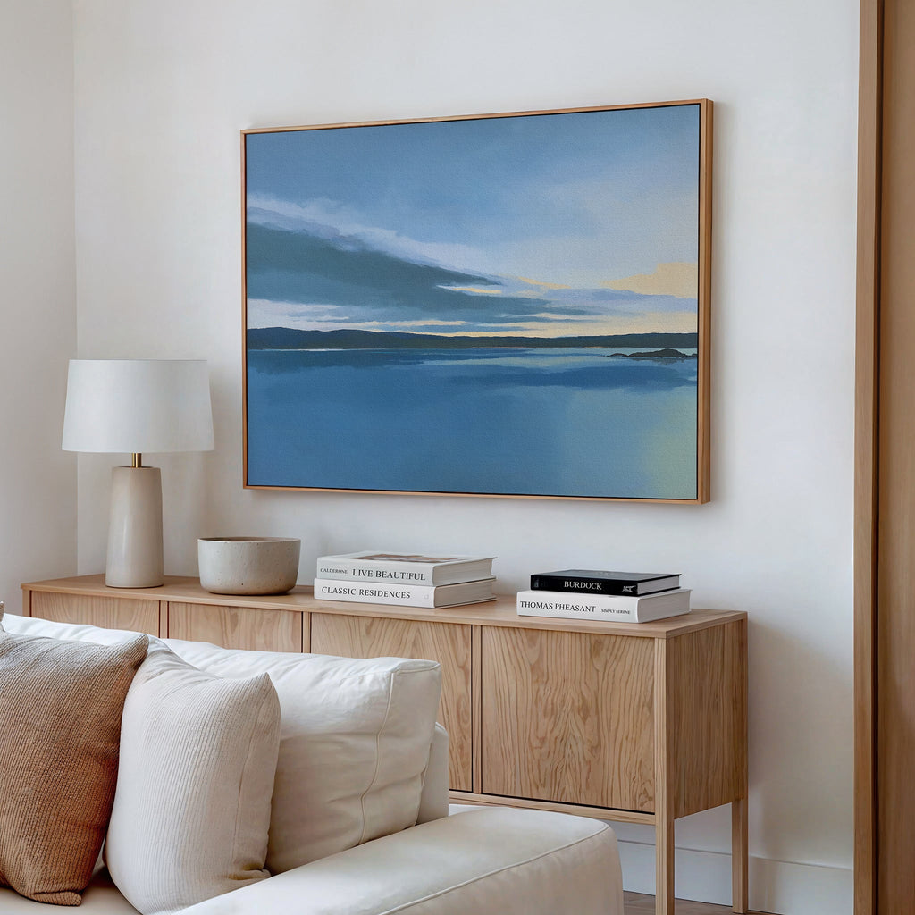 Whispers on Still Water Canvas Print – blue coastal canvas wall art print by Aspire Prints