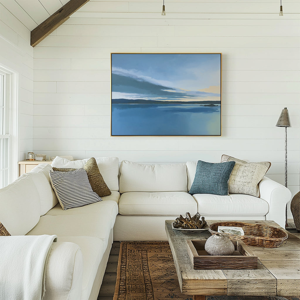 Whispers on Still Water Canvas Print – blue coastal canvas wall art print by Aspire Prints