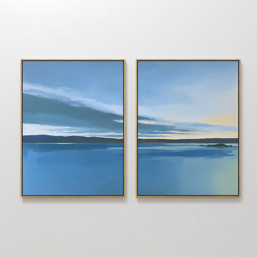 Whispering Shores Diptych – Set of 2 Canvas Prints set of 2 – blue coastal canvas wall art by Aspire Prints
