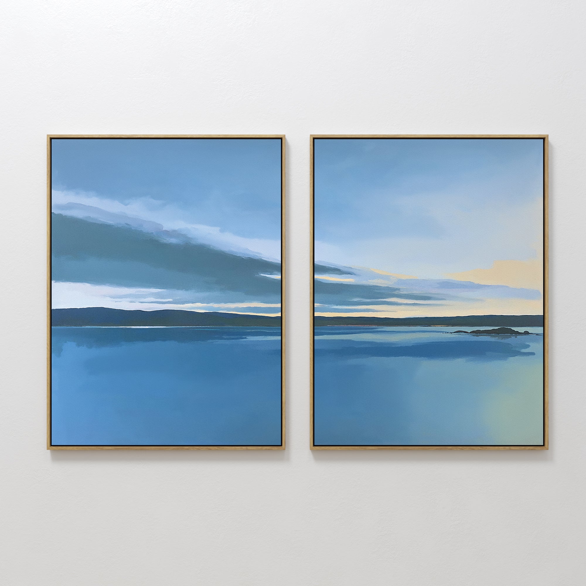 Whispering Shores Diptych – Set of 2 Canvas Prints set of 2 – blue coastal canvas wall art by Aspire Prints