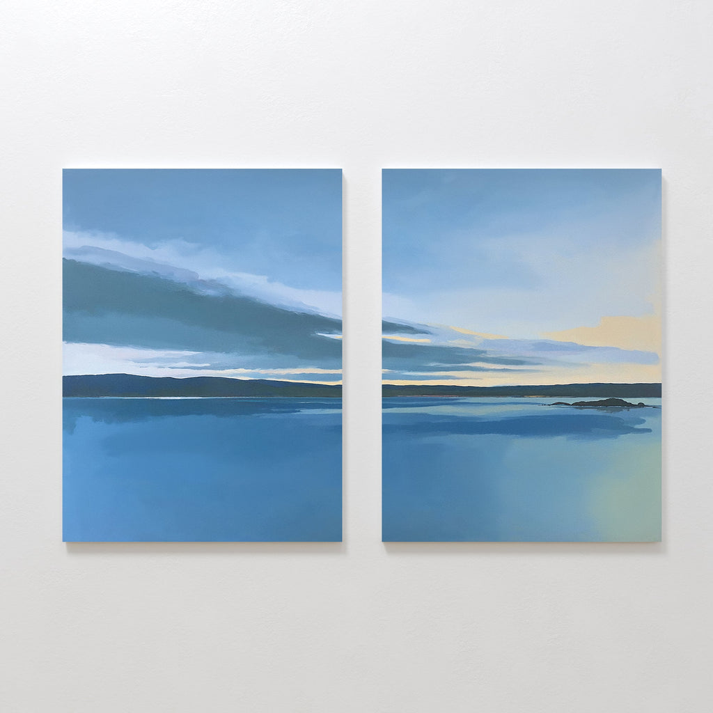 Whispering Shores Diptych – Set of 2 Canvas Prints set of 2 – blue coastal canvas wall art by Aspire Prints