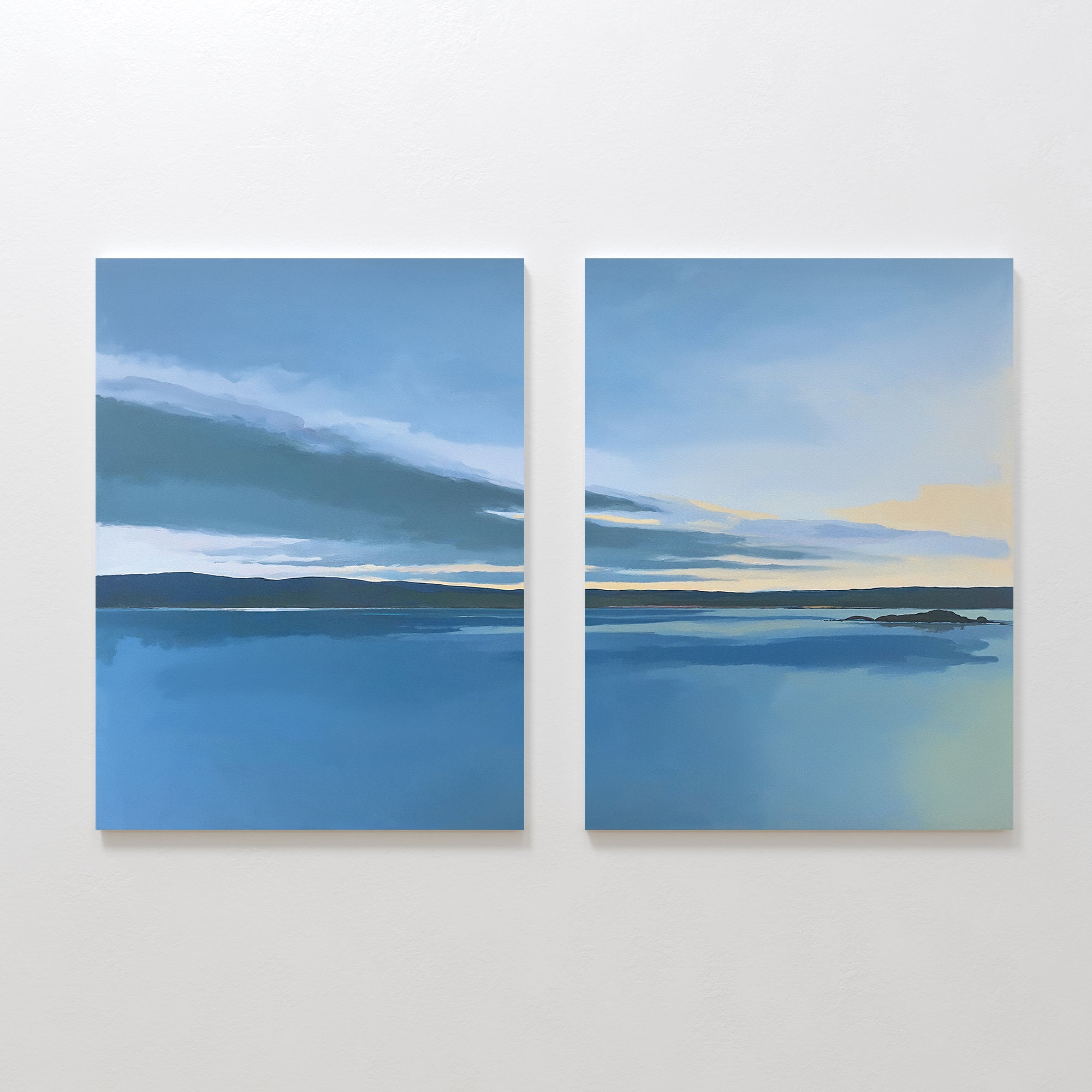 Whispering Shores Diptych – Set of 2 Canvas Prints set of 2 – blue coastal canvas wall art by Aspire Prints