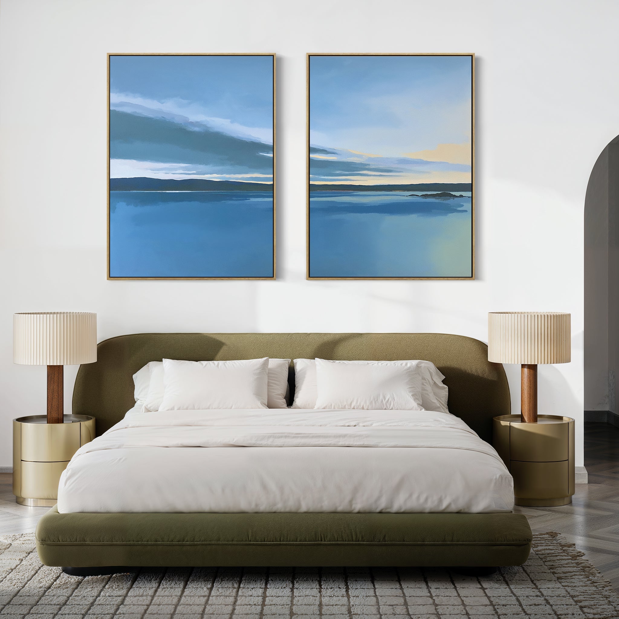 Whispering Shores Diptych – Set of 2 Canvas Prints set of 2 – blue coastal canvas wall art by Aspire Prints