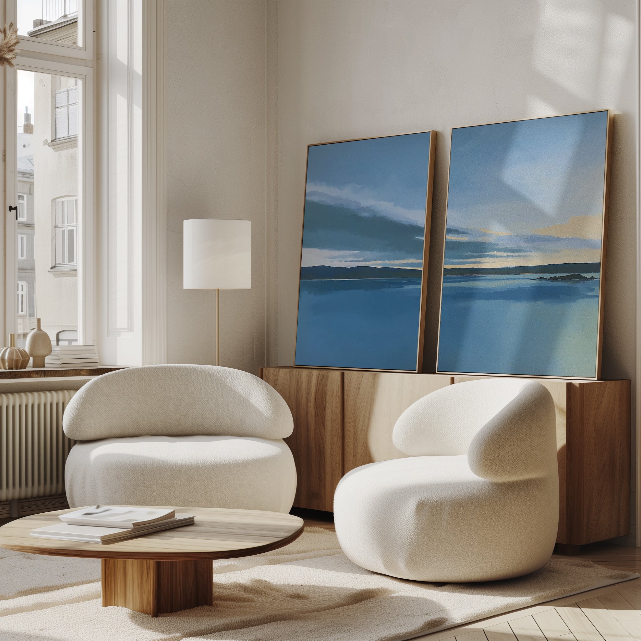 Whispering Shores Diptych – Set of 2 Canvas Prints set of 2 – blue coastal canvas wall art by Aspire Prints