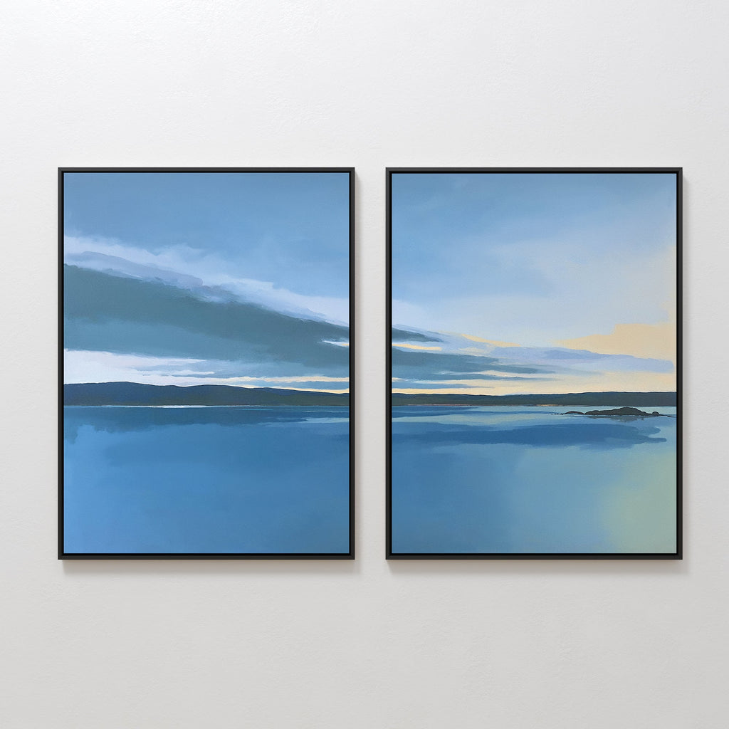 Whispering Shores Diptych – Set of 2 Canvas Prints set of 2 – blue coastal canvas wall art by Aspire Prints
