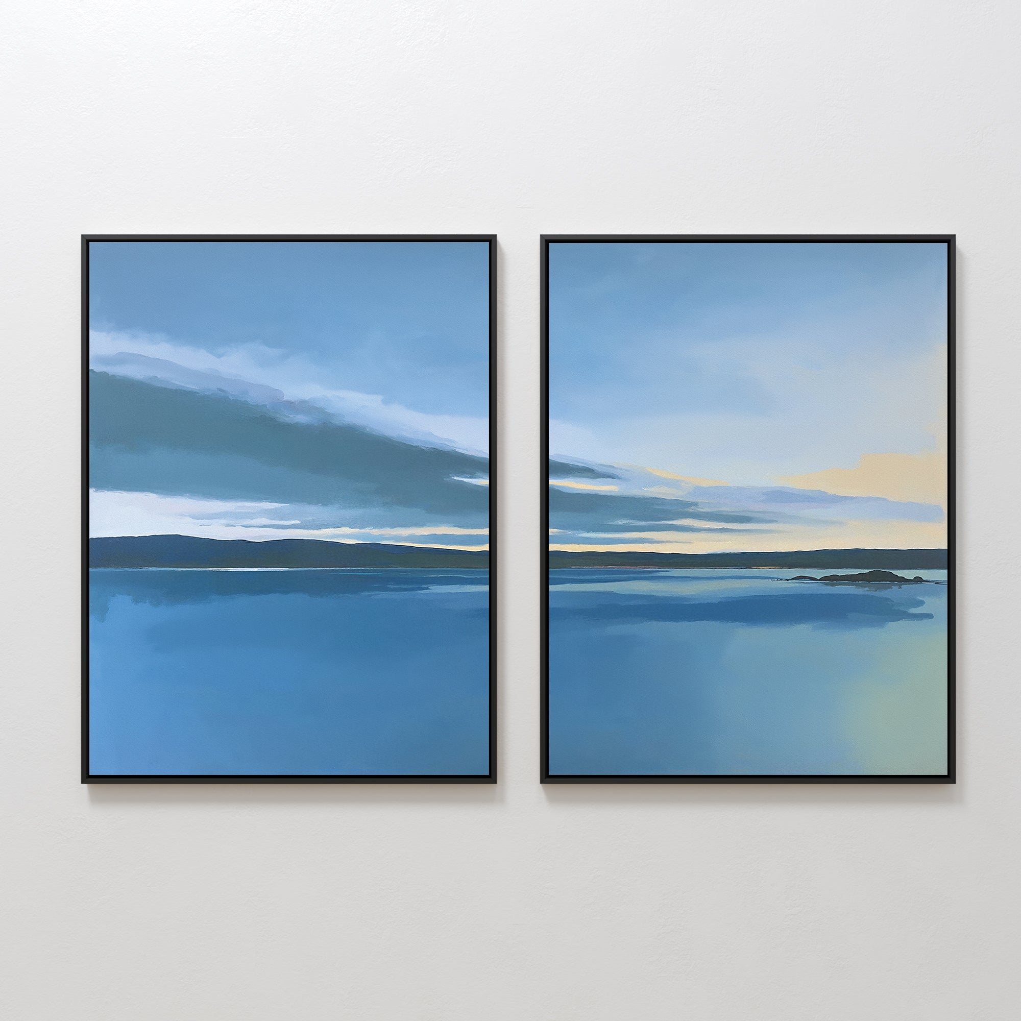 Whispering Shores Diptych – Set of 2 Canvas Prints set of 2 – blue coastal canvas wall art by Aspire Prints