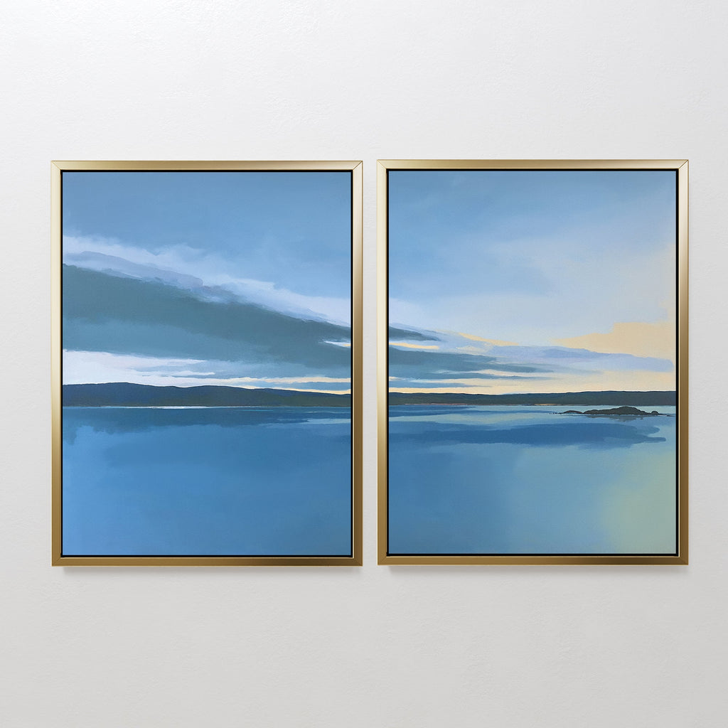 Whispering Shores Diptych – Set of 2 Canvas Prints set of 2 – blue coastal canvas wall art by Aspire Prints