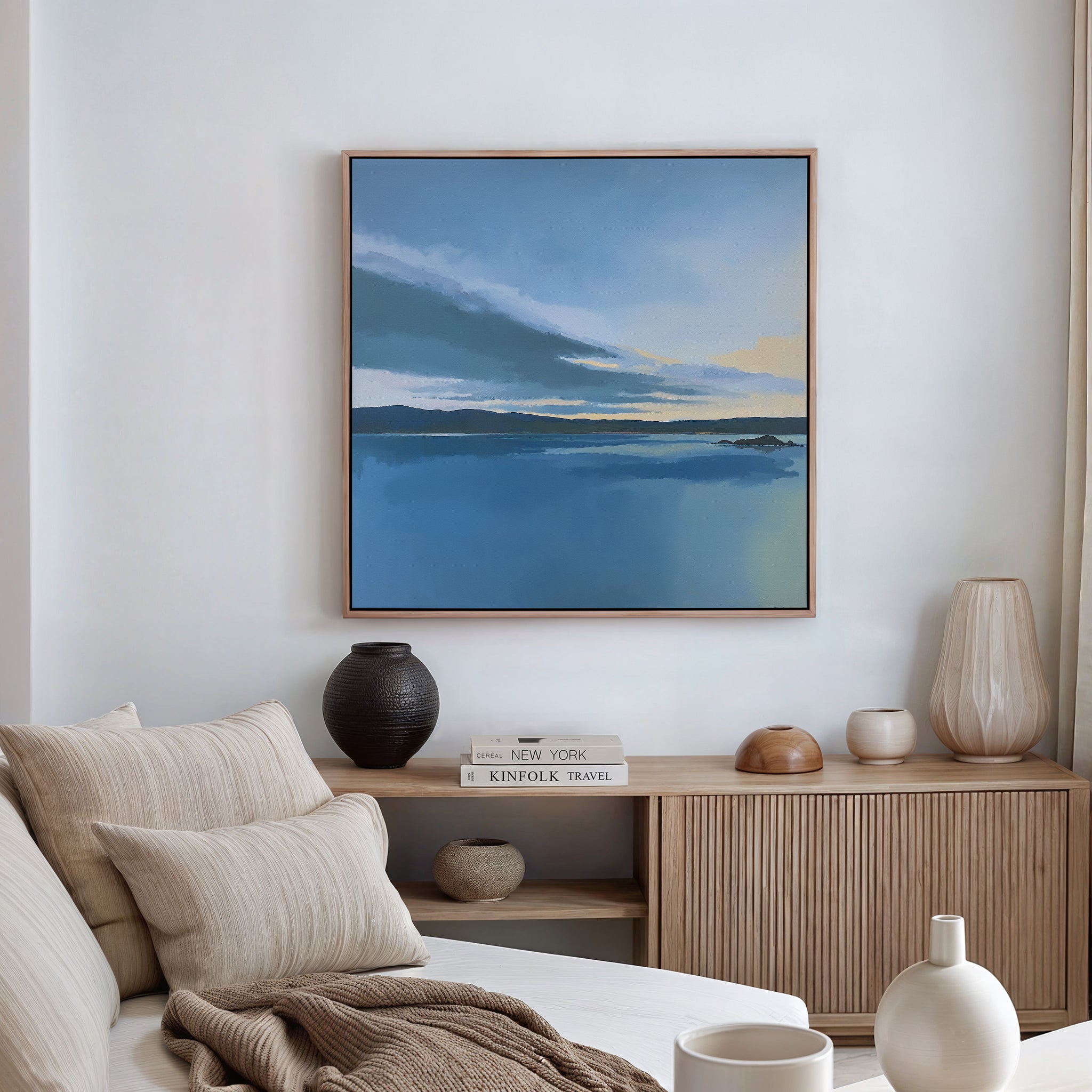 Whispers of Still Water – blue coastal canvas wall art print by Aspire Prints