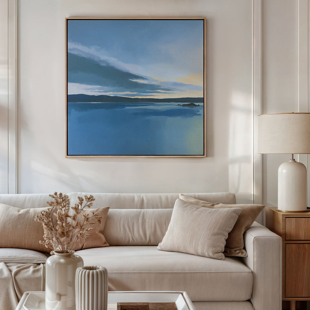 Whispers of Still Water – blue coastal canvas wall art print by Aspire Prints