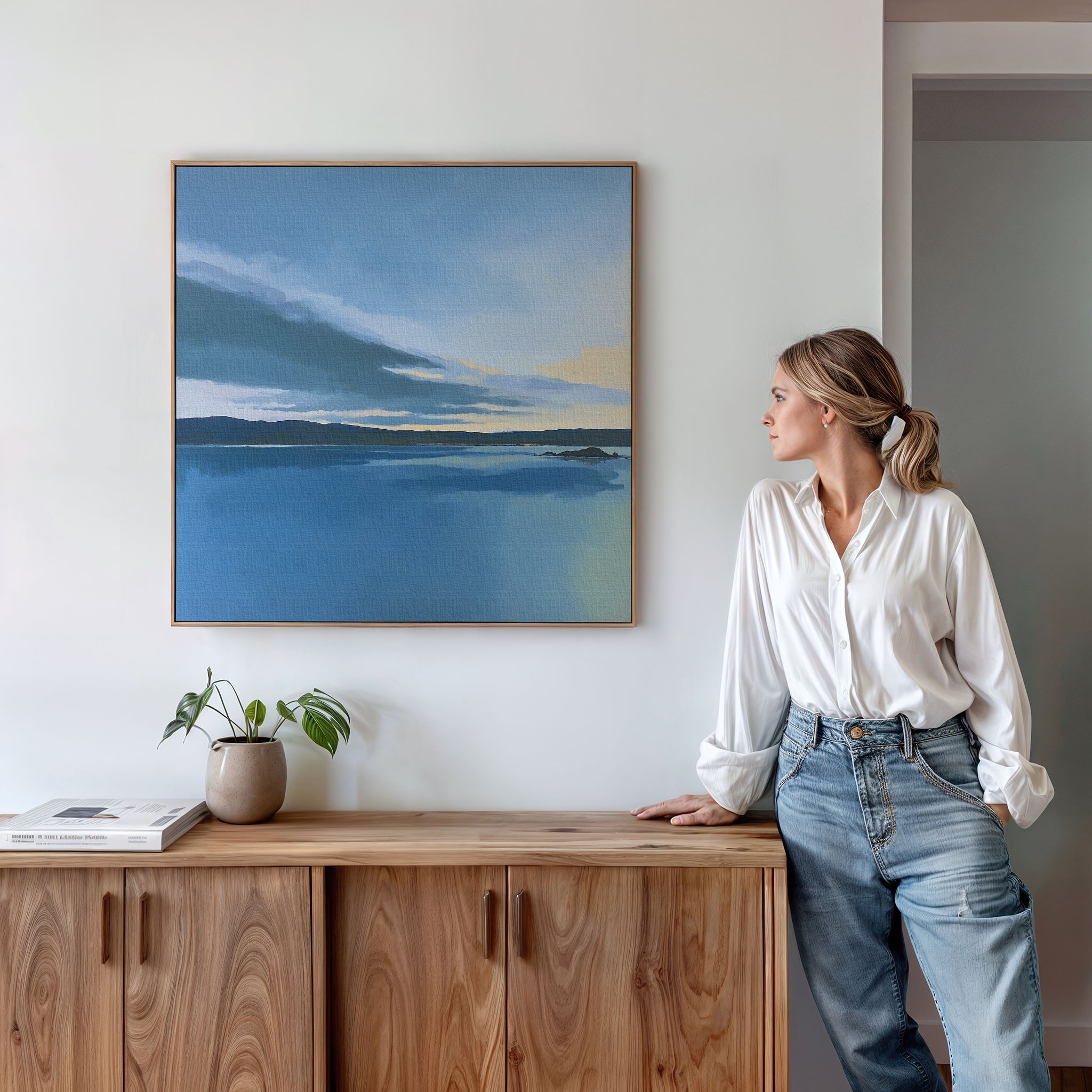 Whispers of Still Water – blue coastal canvas wall art print by Aspire Prints