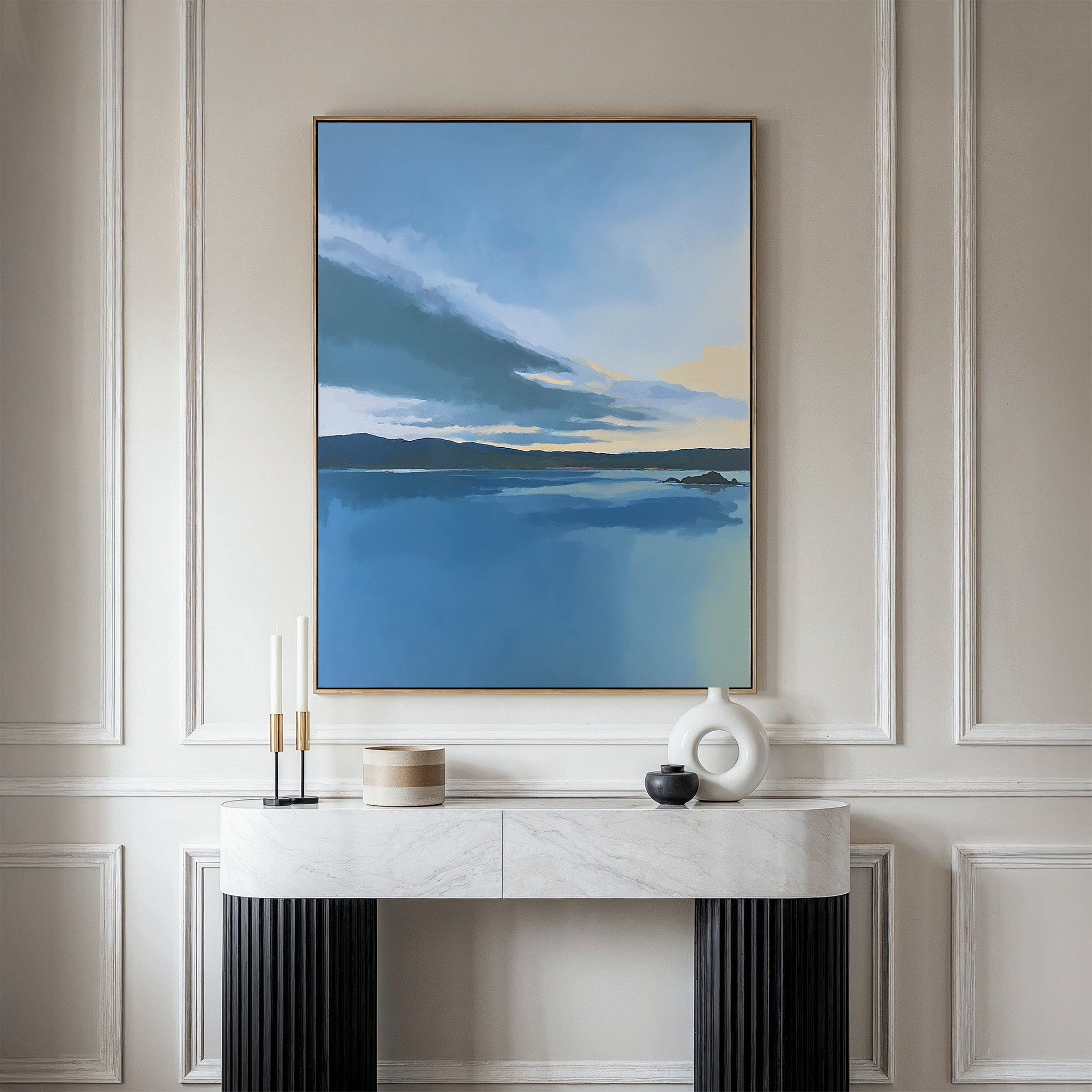 Whispers on Still Water Canvas Print – blue vintage canvas wall art print by Aspire Prints