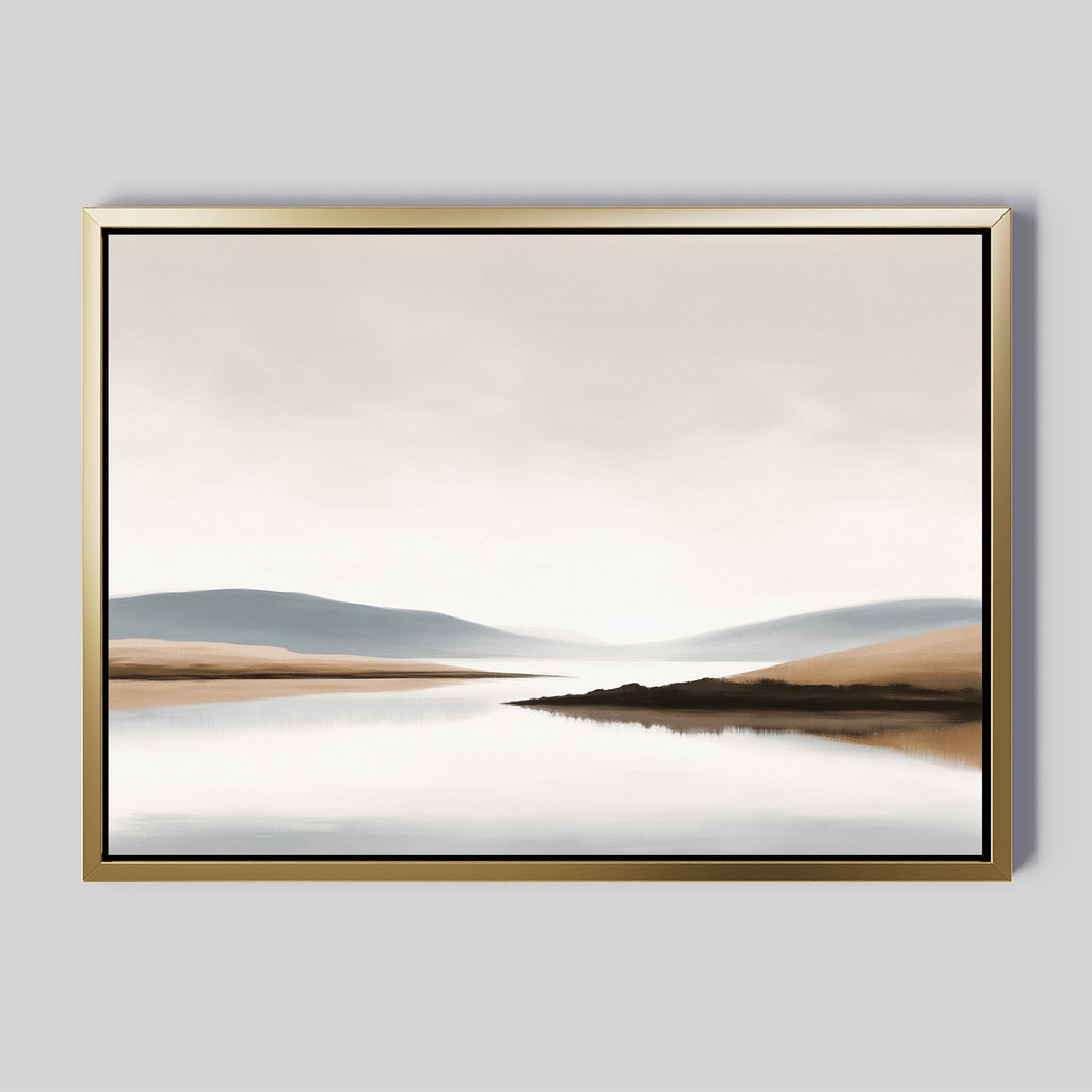 Whisper of the Still Lake – beige and white landscape canvas wall art print by Aspire Prints
