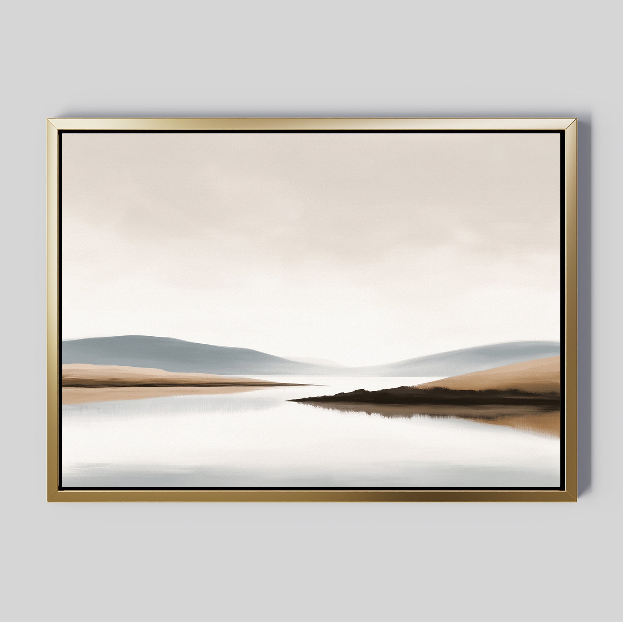 Whisper of the Still Lake – beige and white landscape canvas wall art print by Aspire Prints