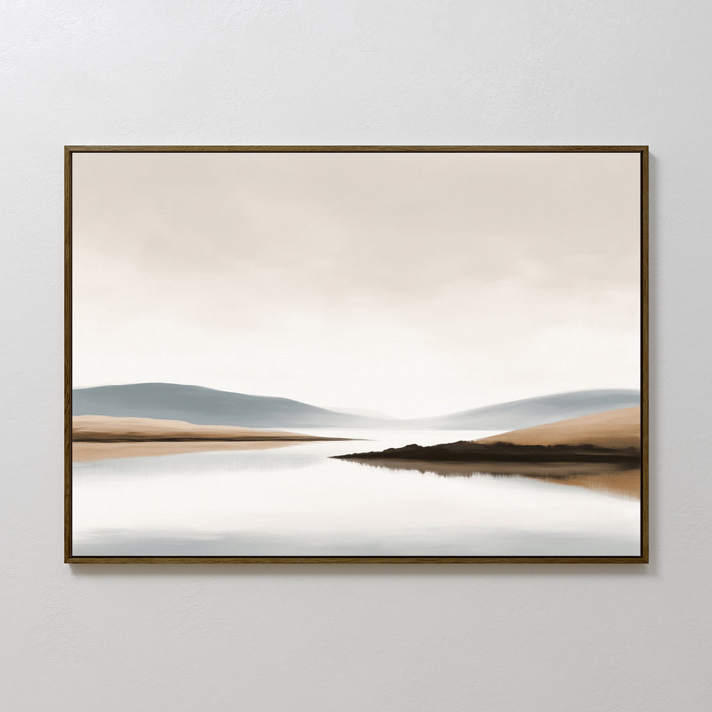Whisper of the Still Lake – beige and white landscape canvas wall art print by Aspire Prints
