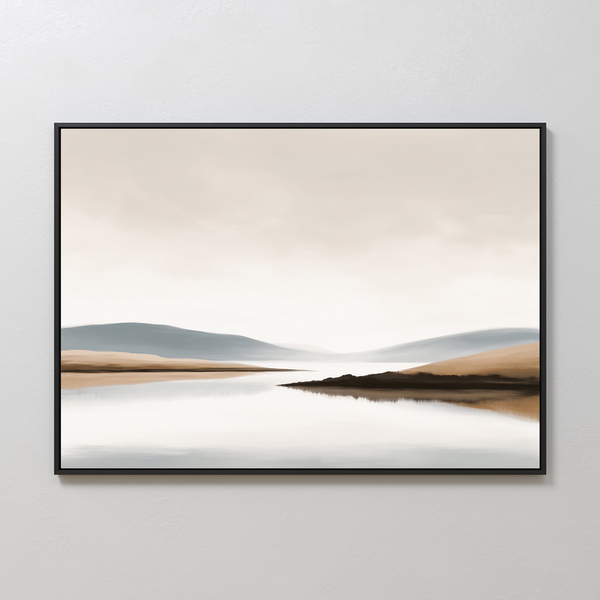 Whisper of the Still Lake – beige and white landscape canvas wall art print by Aspire Prints