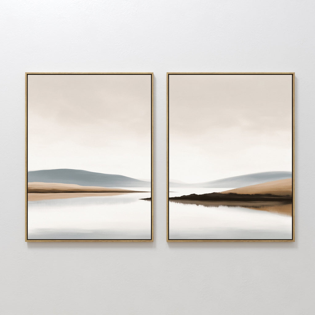 Whispers Across Still Water – Set of 2 Canvas Prints set of 2 – beige and white landscape canvas wall art by Aspire Prints