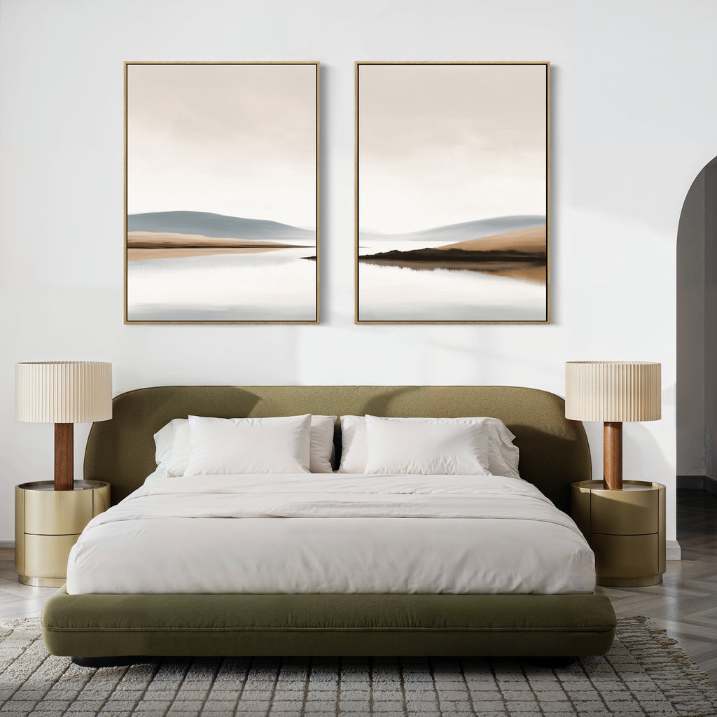 Whispers Across Still Water – Set of 2 Canvas Prints set of 2 – beige and white landscape canvas wall art by Aspire Prints
