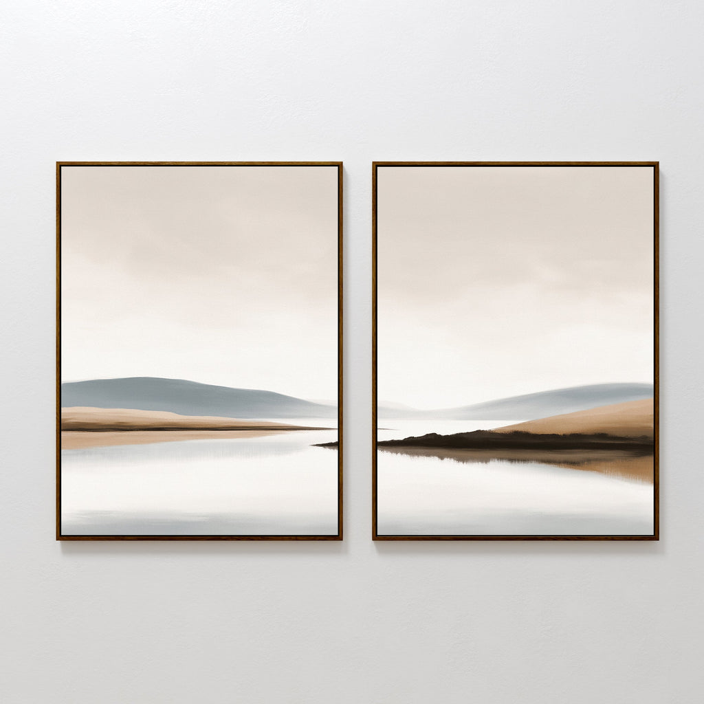 Whispers Across Still Water – Set of 2 Canvas Prints set of 2 – beige and white landscape canvas wall art by Aspire Prints