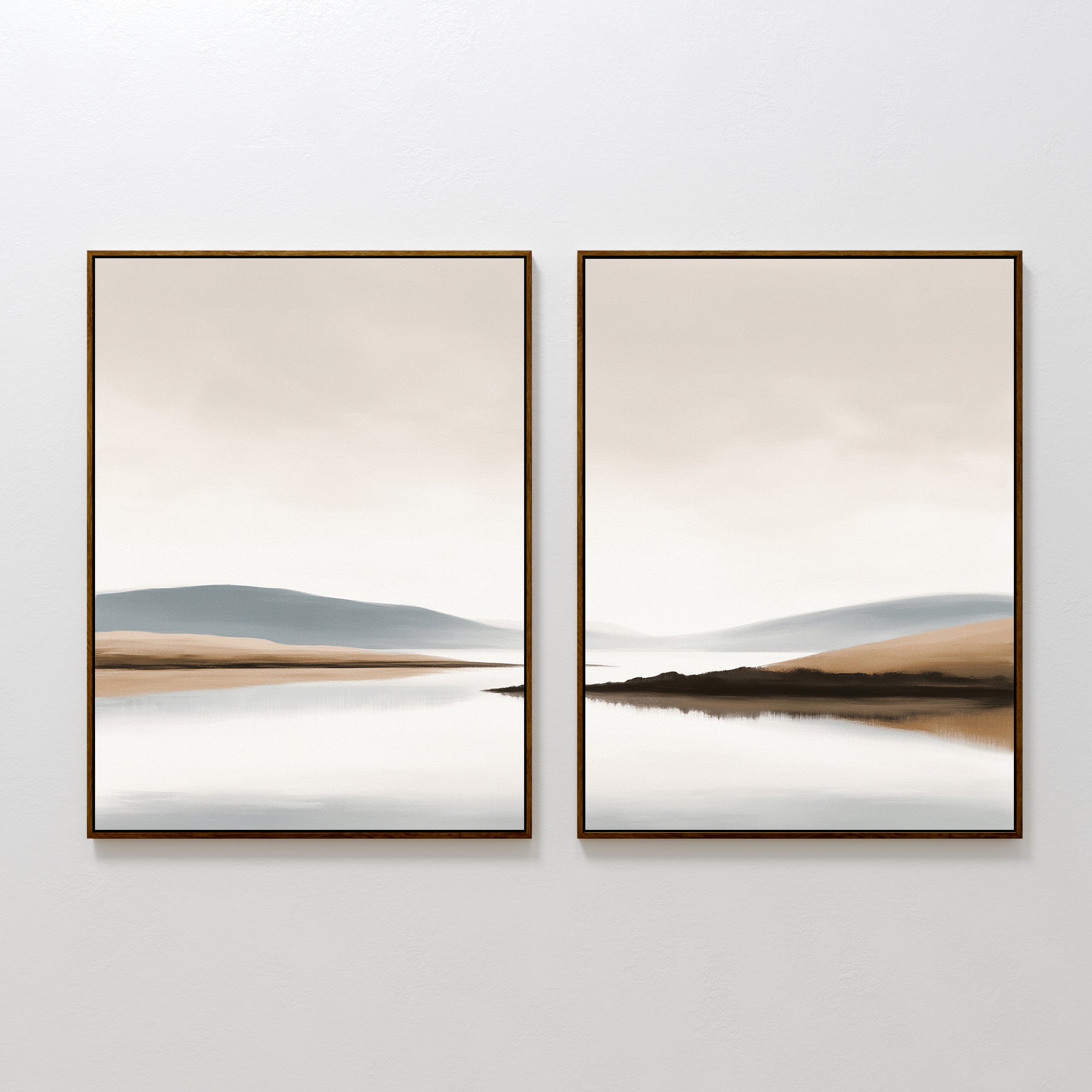 Whispers Across Still Water – Set of 2 Canvas Prints set of 2 – beige and white landscape canvas wall art by Aspire Prints