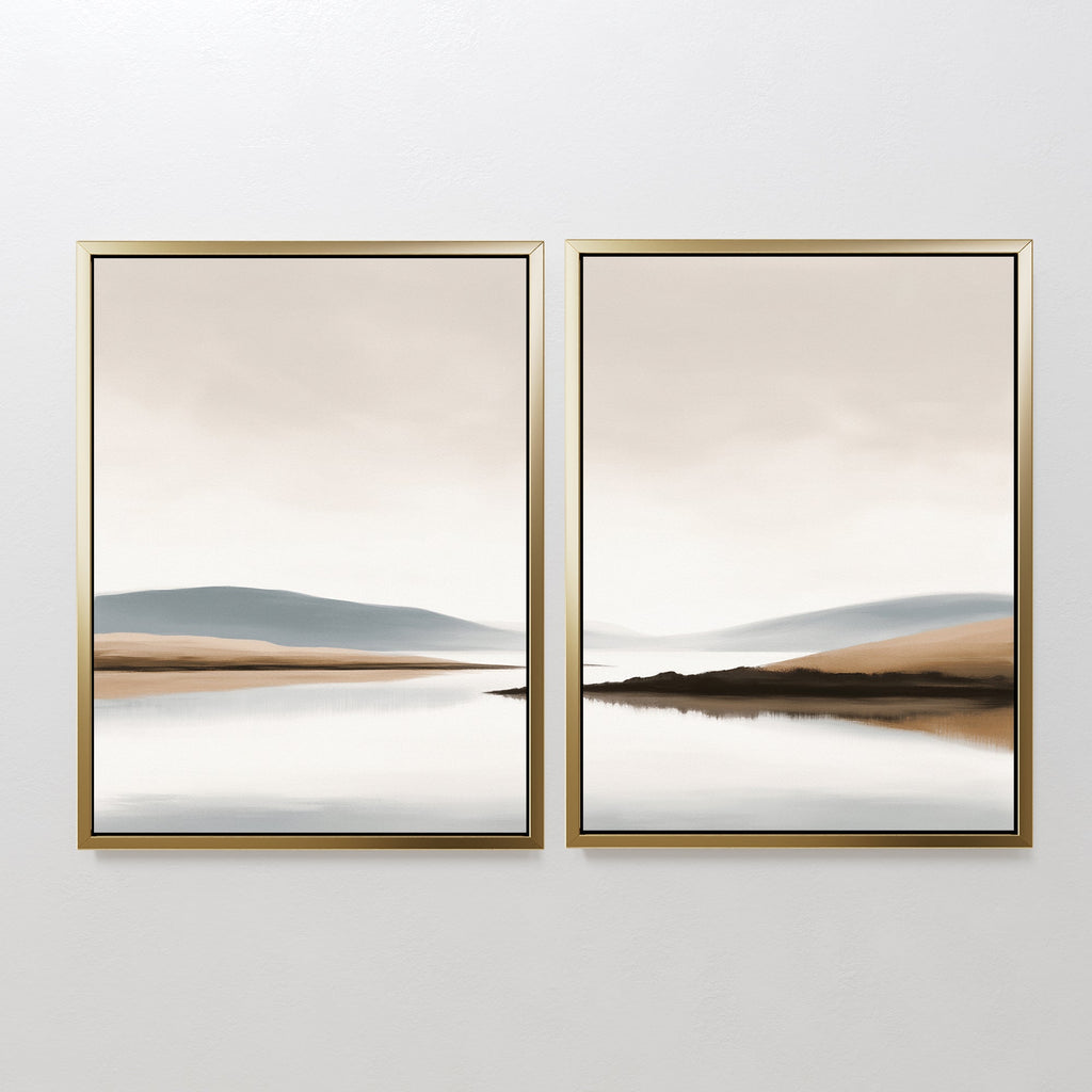 Whispers Across Still Water – Set of 2 Canvas Prints set of 2 – beige and white landscape canvas wall art by Aspire Prints