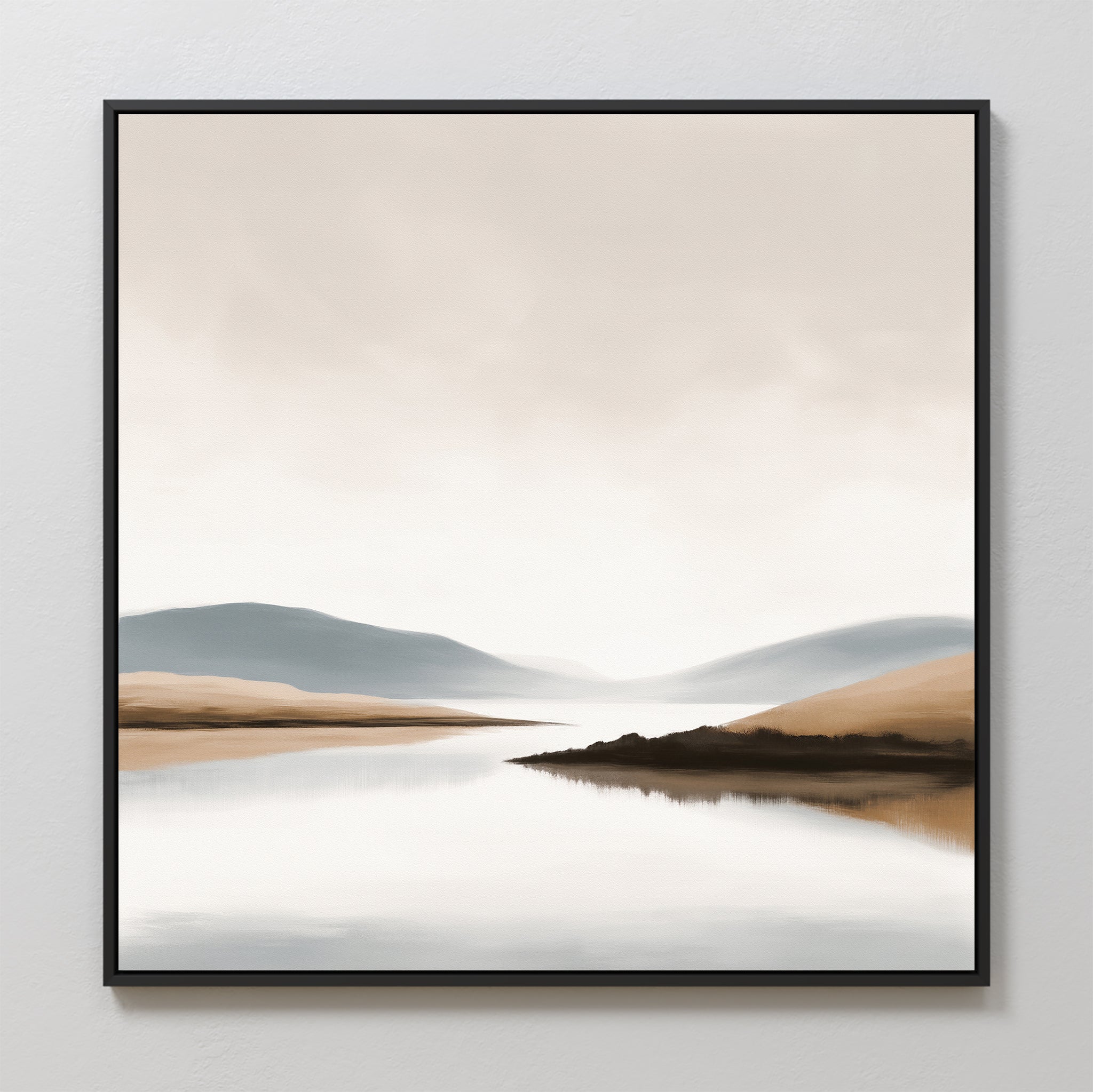 Whispers of the Still Lake – beige and white landscape canvas wall art print by Aspire Prints